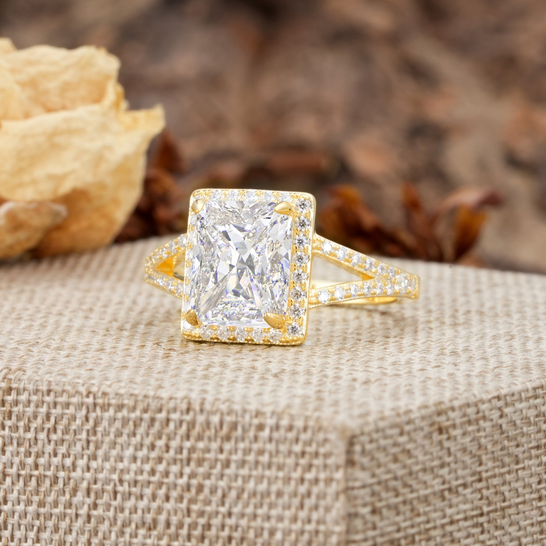Unique & Classic 4-Prong Emerald Cut Moissanite Engagement Ring - Additional view