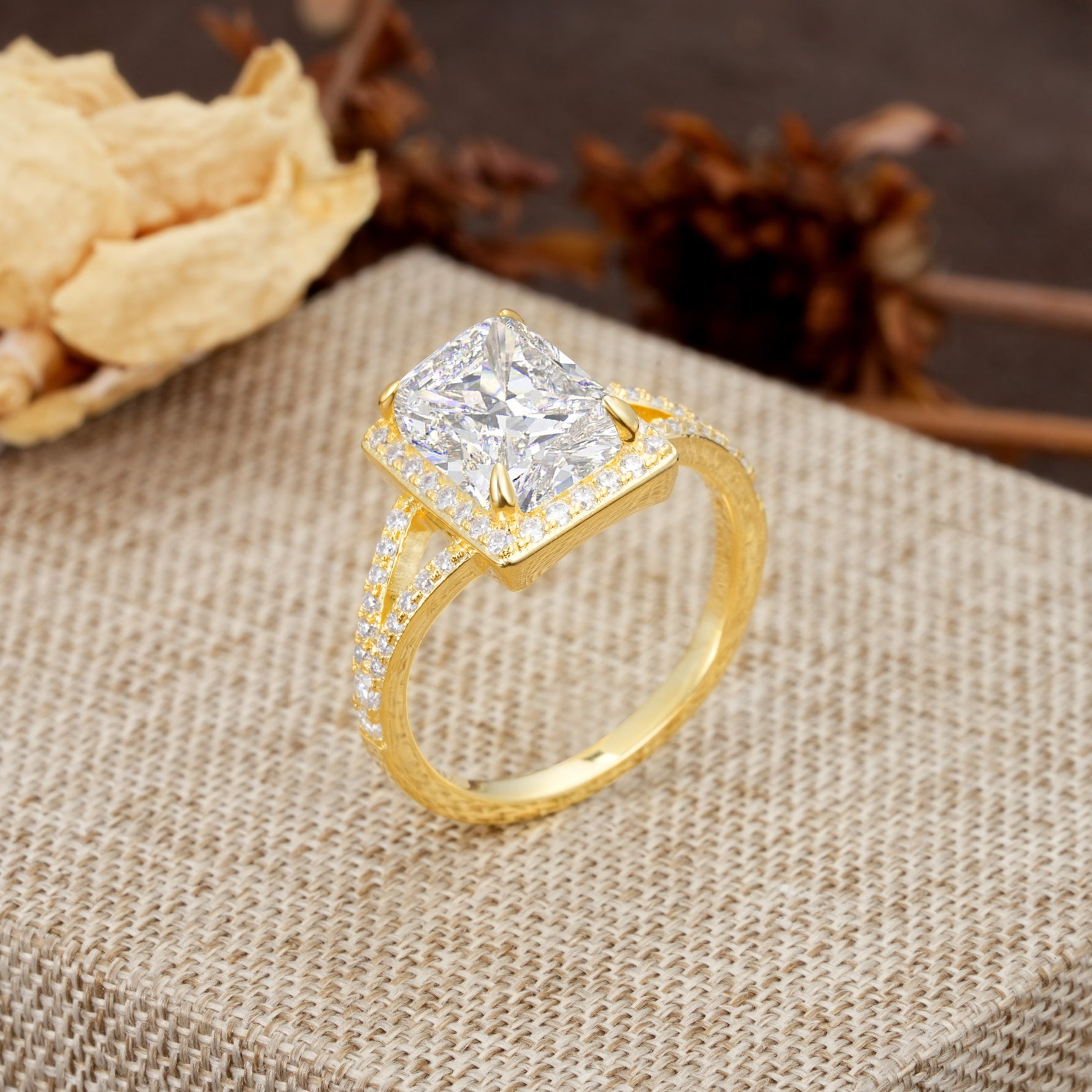 Unique & Classic 4-Prong Emerald Cut Moissanite Engagement Ring - Additional view