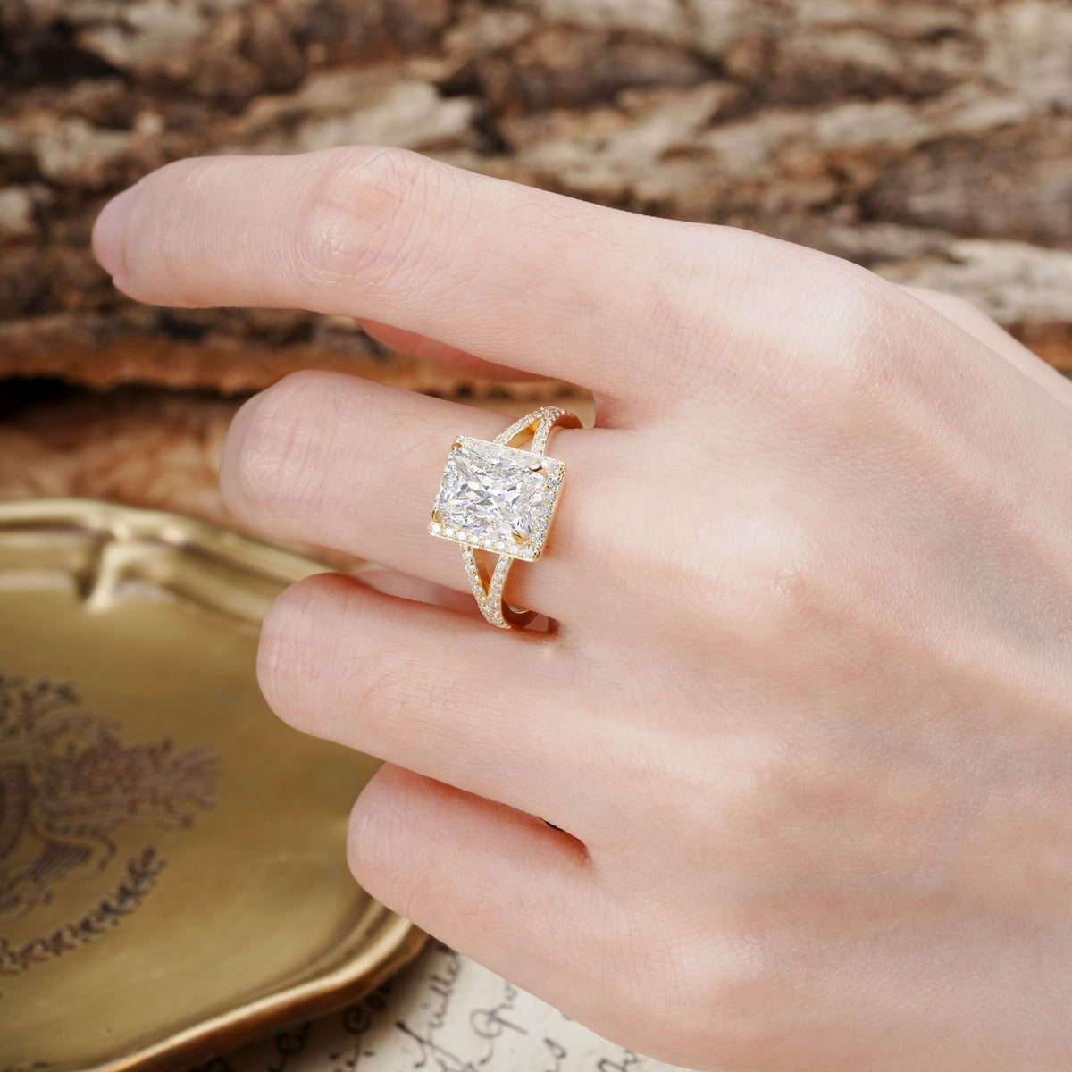 Unique & Classic 4-Prong Emerald Cut Moissanite Engagement Ring - Additional view