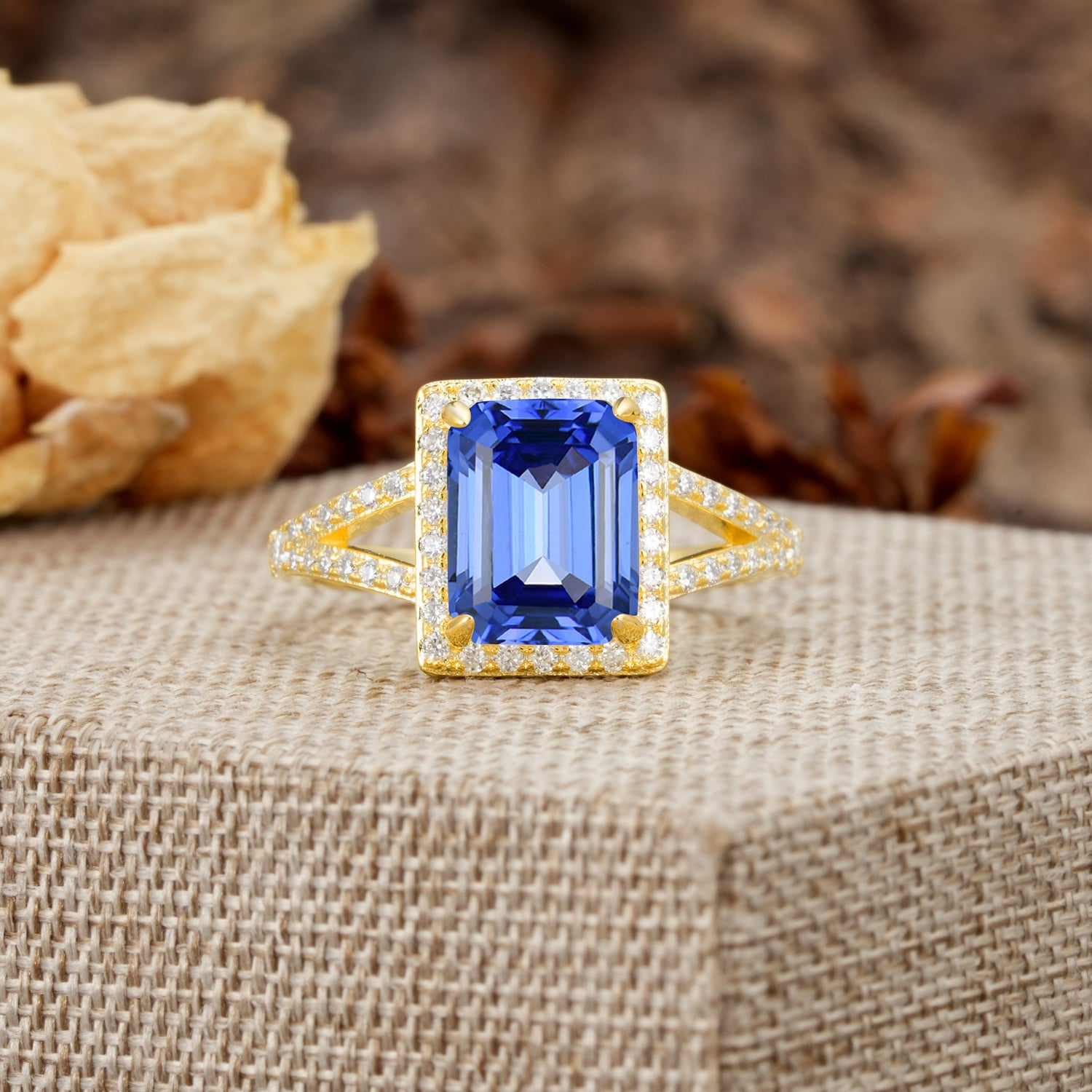 Unique & Classic 4-Prong Emerald Cut Sapphire Engagement Ring - Additional view