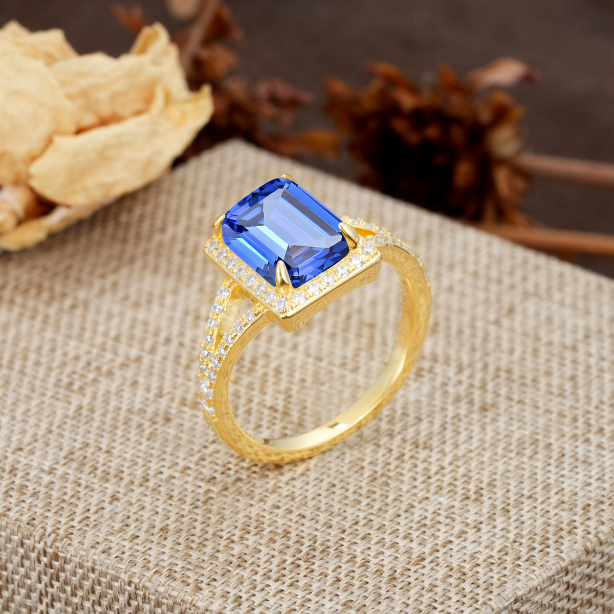 Unique & Classic 4-Prong Emerald Cut Sapphire Engagement Ring - Additional view