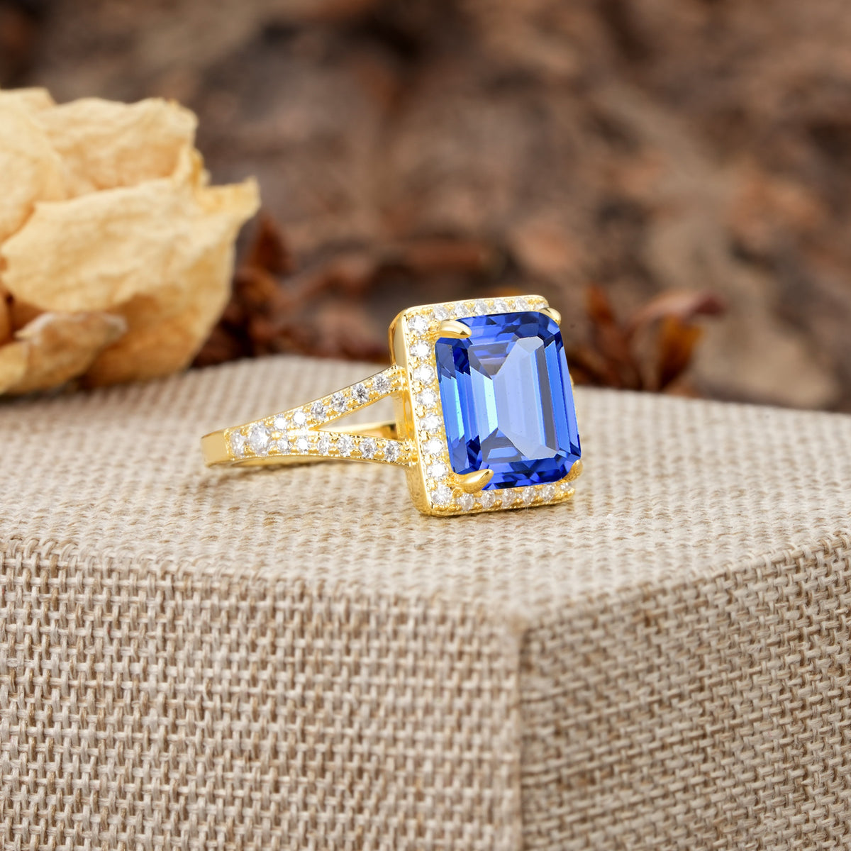 Unique & Classic 4-Prong Emerald Cut Sapphire Engagement Ring - Additional view