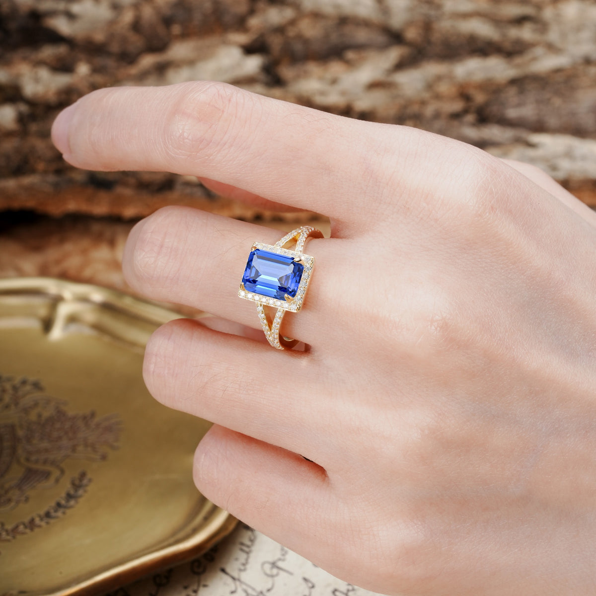 Unique & Classic 4-Prong Emerald Cut Sapphire Engagement Ring - Additional view