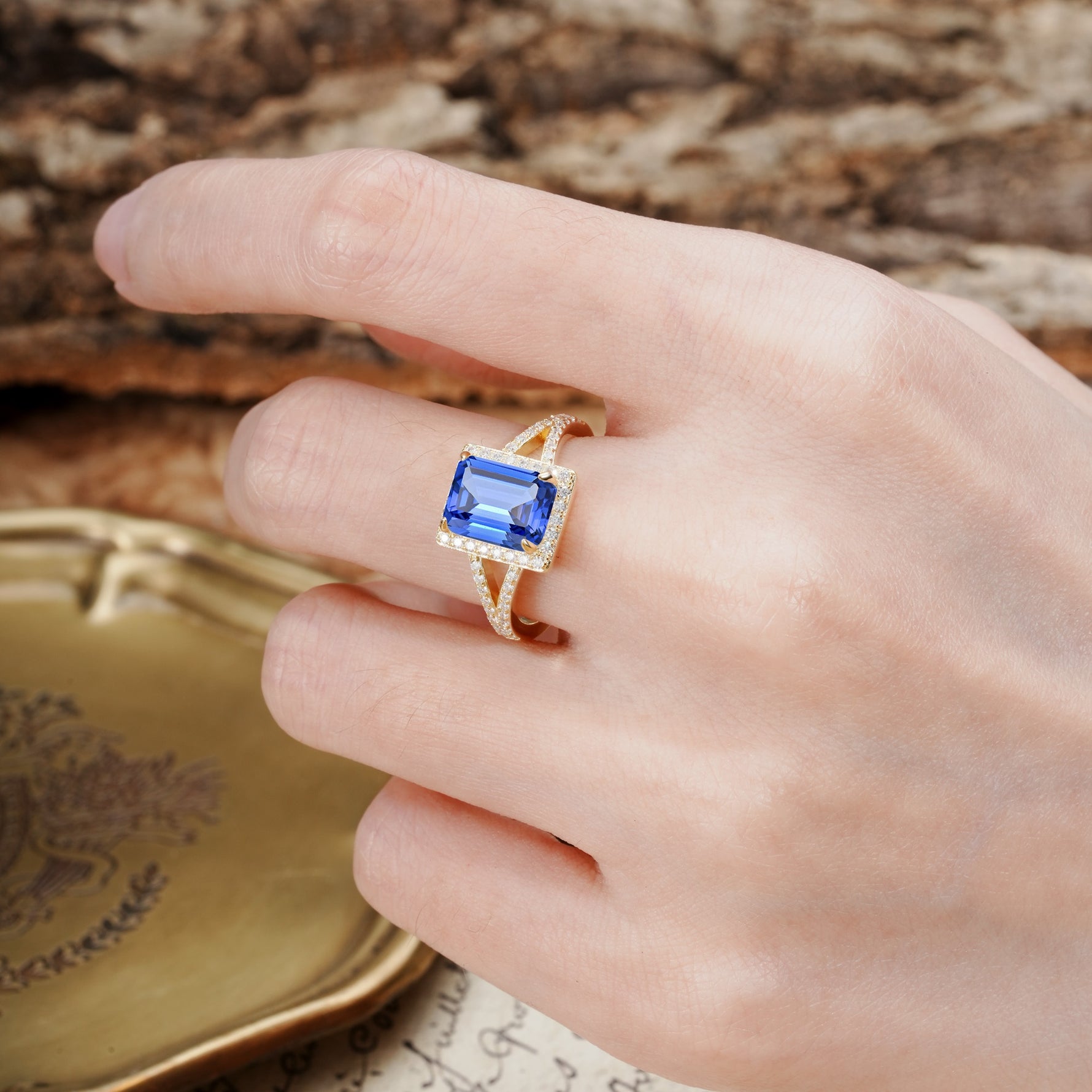 Unique & Classic 4-Prong Emerald Cut Sapphire Engagement Ring - Additional view