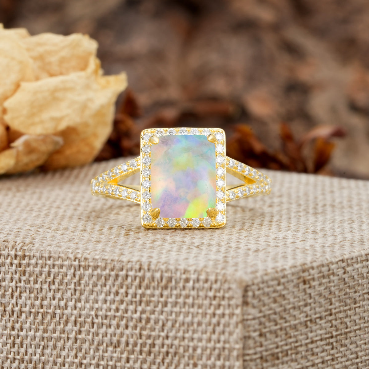 Unique & Classic 4-Prong Emerald Cut Fire Opal Engagement Ring - Additional view