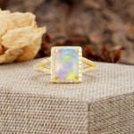 Unique & Classic 4-Prong Emerald Cut Fire Opal Engagement Ring - Additional view