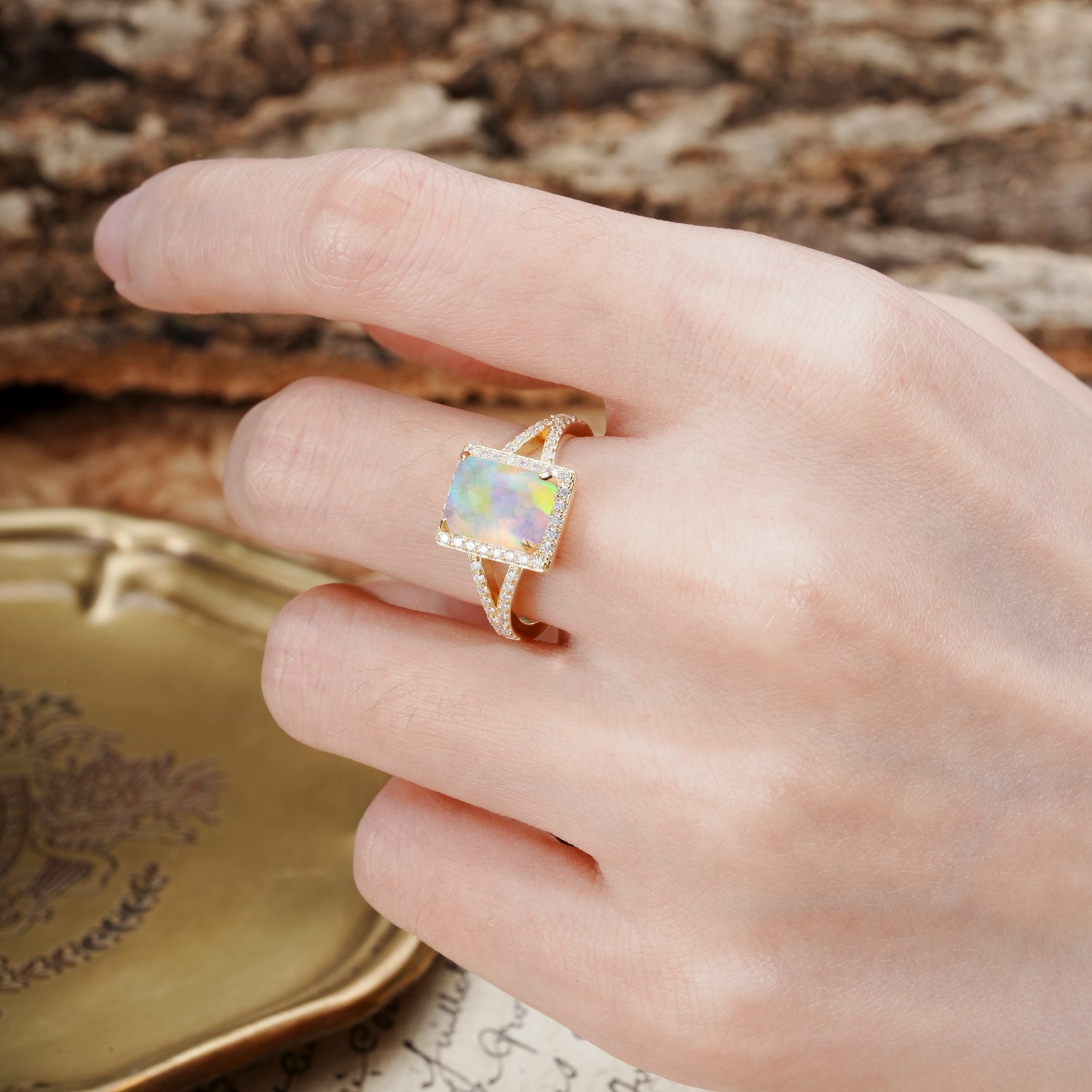 Unique & Classic 4-Prong Emerald Cut Fire Opal Engagement Ring