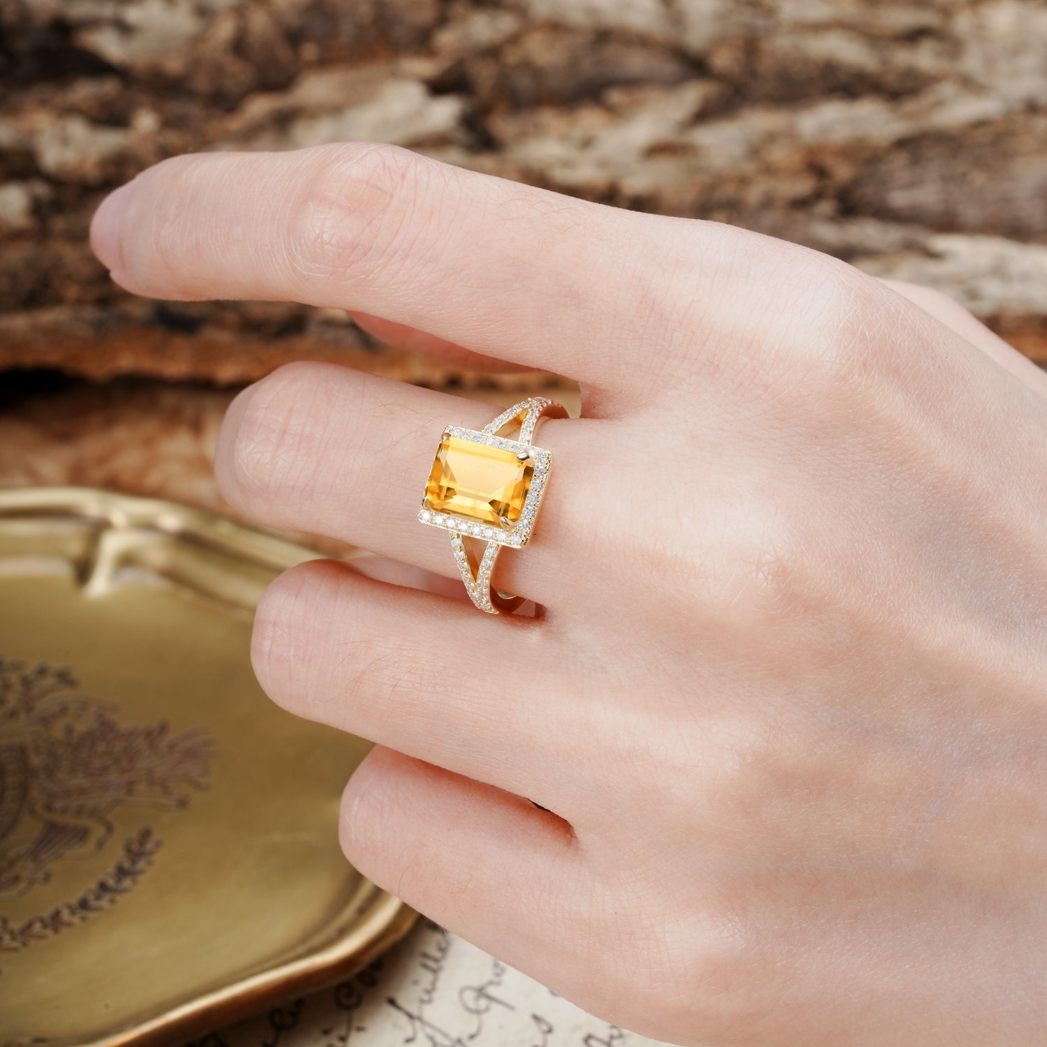 Unique & Classic 4-Prong Emerald Cut Citrine Engagement Ring
