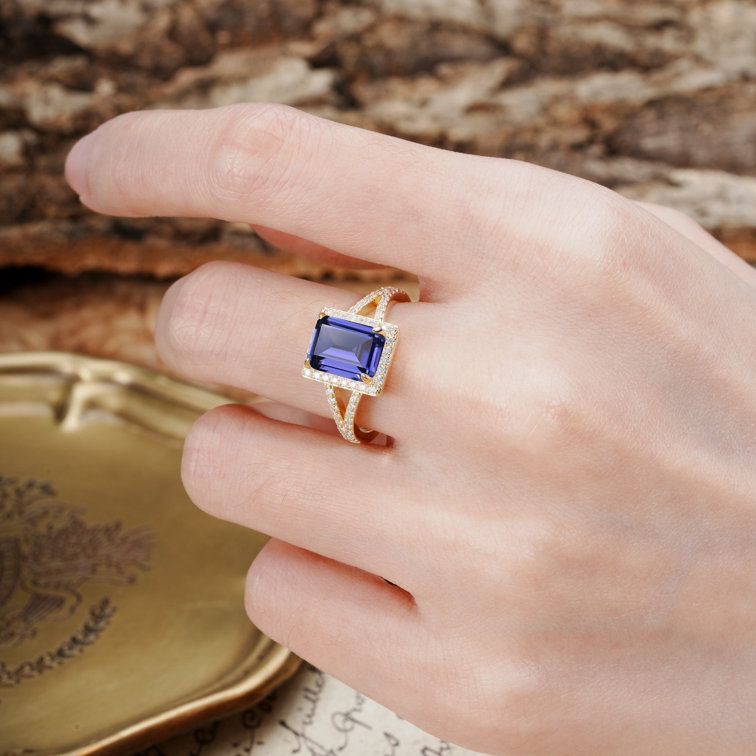 Unique & Classic 4-Prong Emerald Cut Tanzanite Engagement Ring