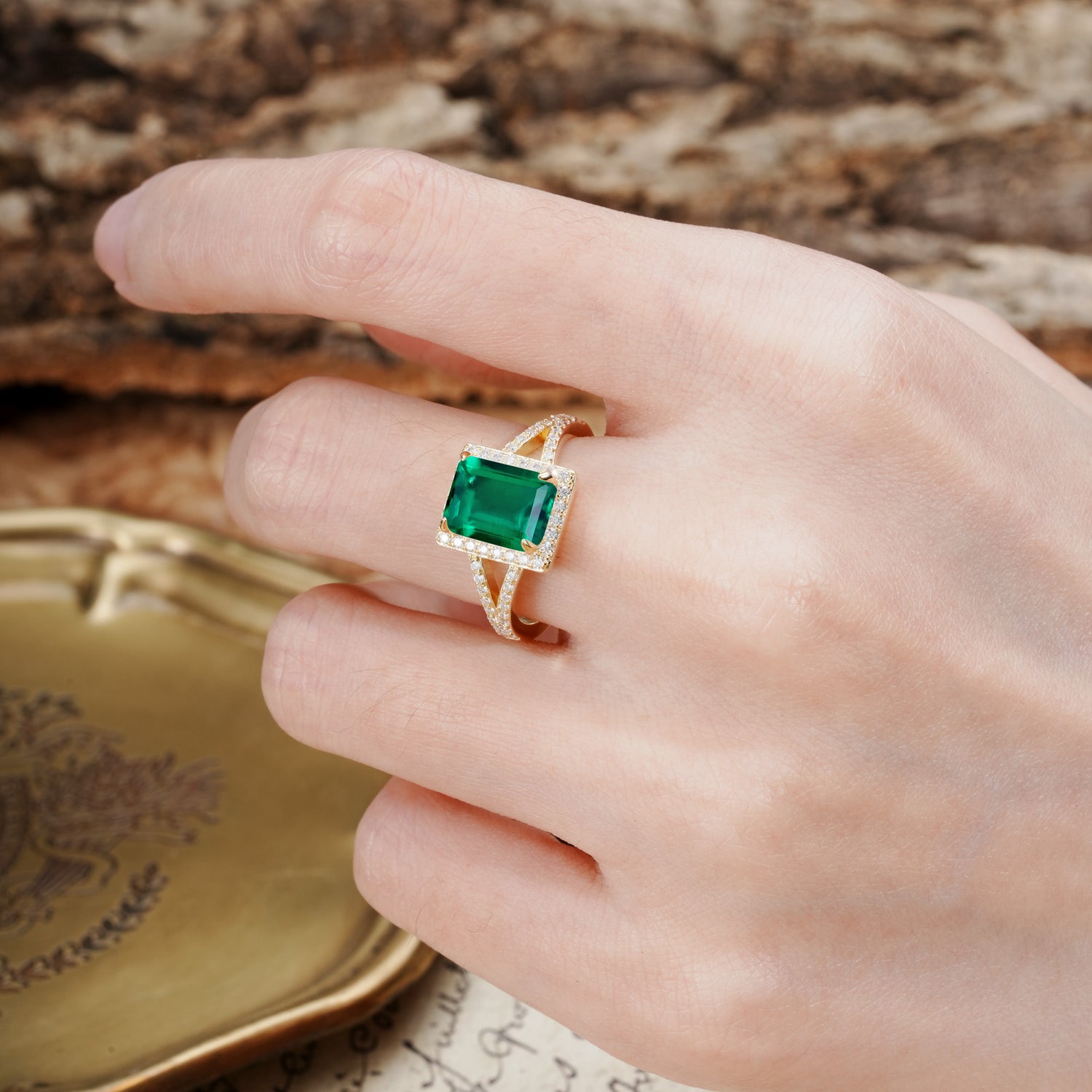 Unique & Classic 4-Prong Emerald Cut Emerald Engagement Ring