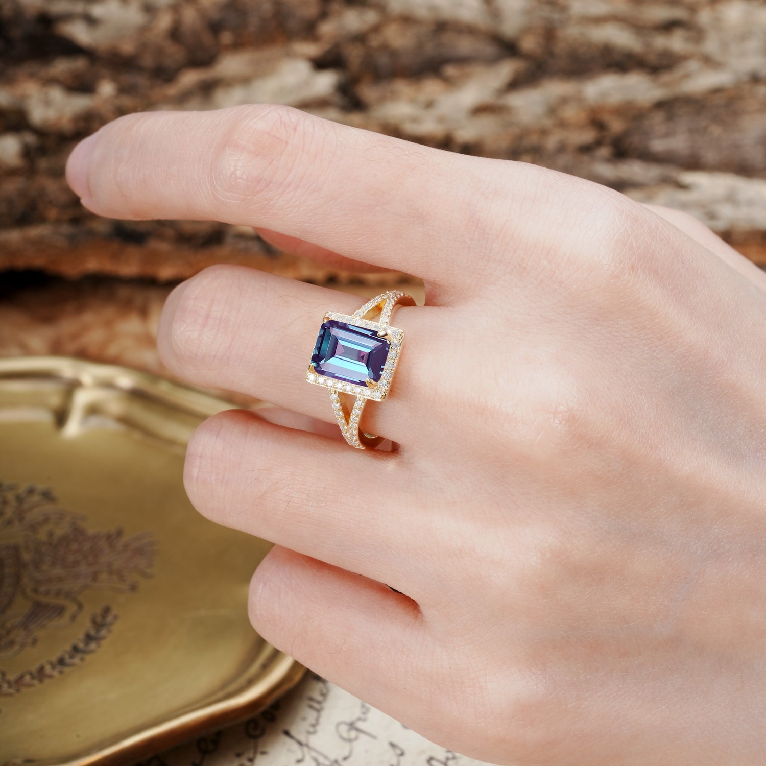 Unique & Classic 4-Prong Emerald Cut Alexandrite Engagement Ring
