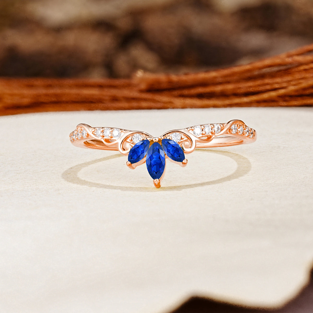 Nature-Inspired Twisted & Entwined 2-Prong Marquise Cut Sapphire Wedding Ring - Additional view