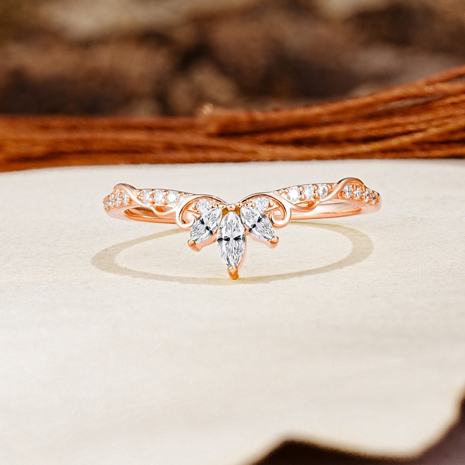 Nature-Inspired Twisted & Entwined 2-Prong Marquise Cut Lab Diamond Wedding Ring - Additional view