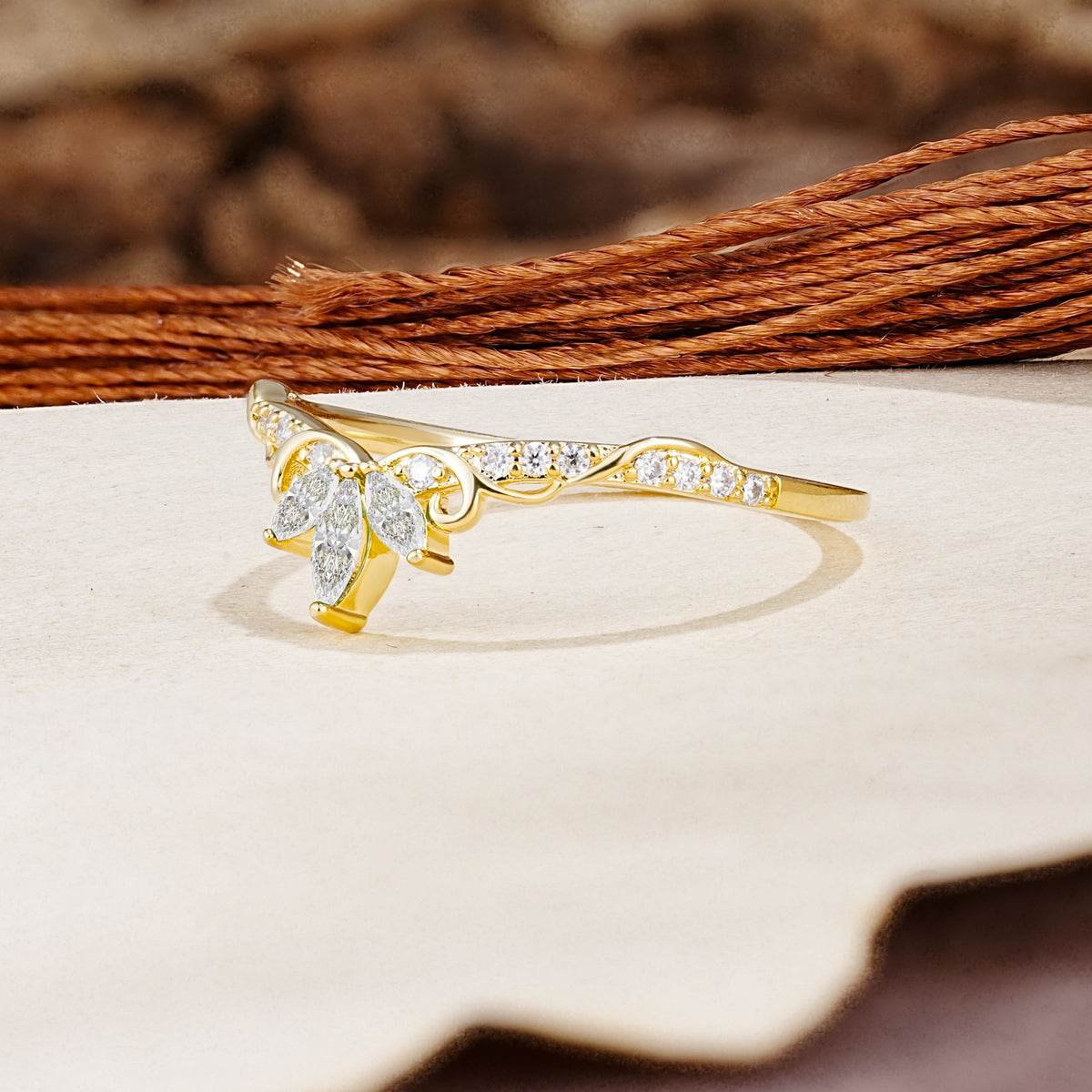 Nature-Inspired Twisted & Entwined 2-Prong Marquise Cut Moissanite Wedding Ring - Additional view
