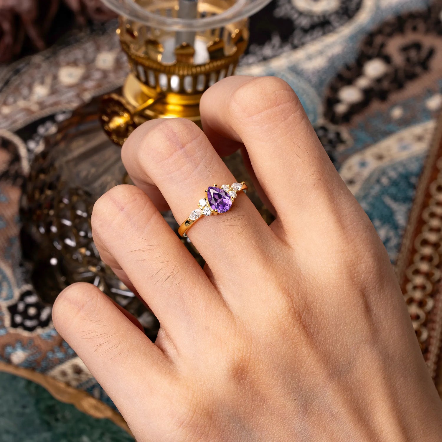 Sophisticated 4-Prong Pear-Cut Amethyst Promise Ring