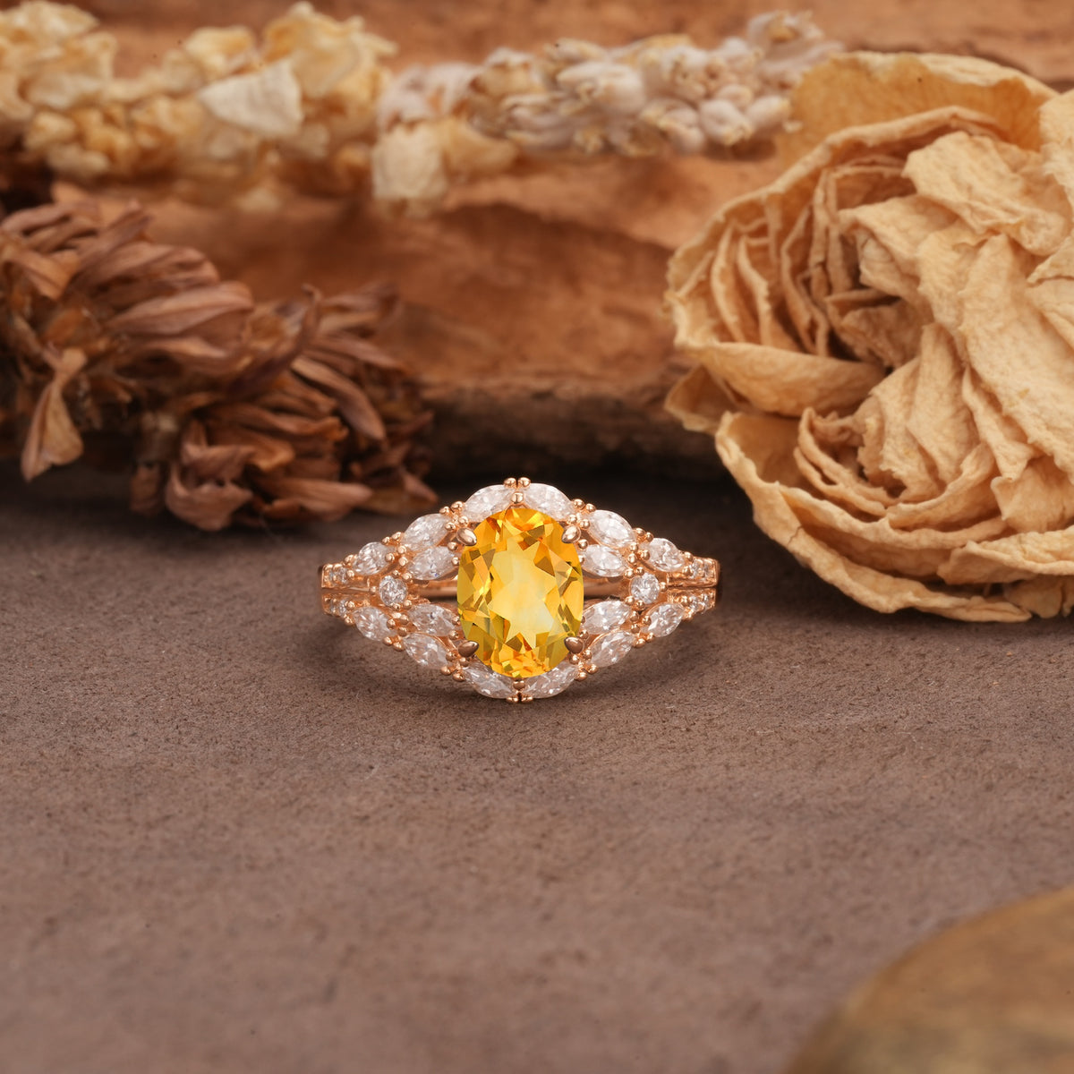 Unique and Luxurious 4-Prong Oval Cut Citrine Engagement Ring - Additional view