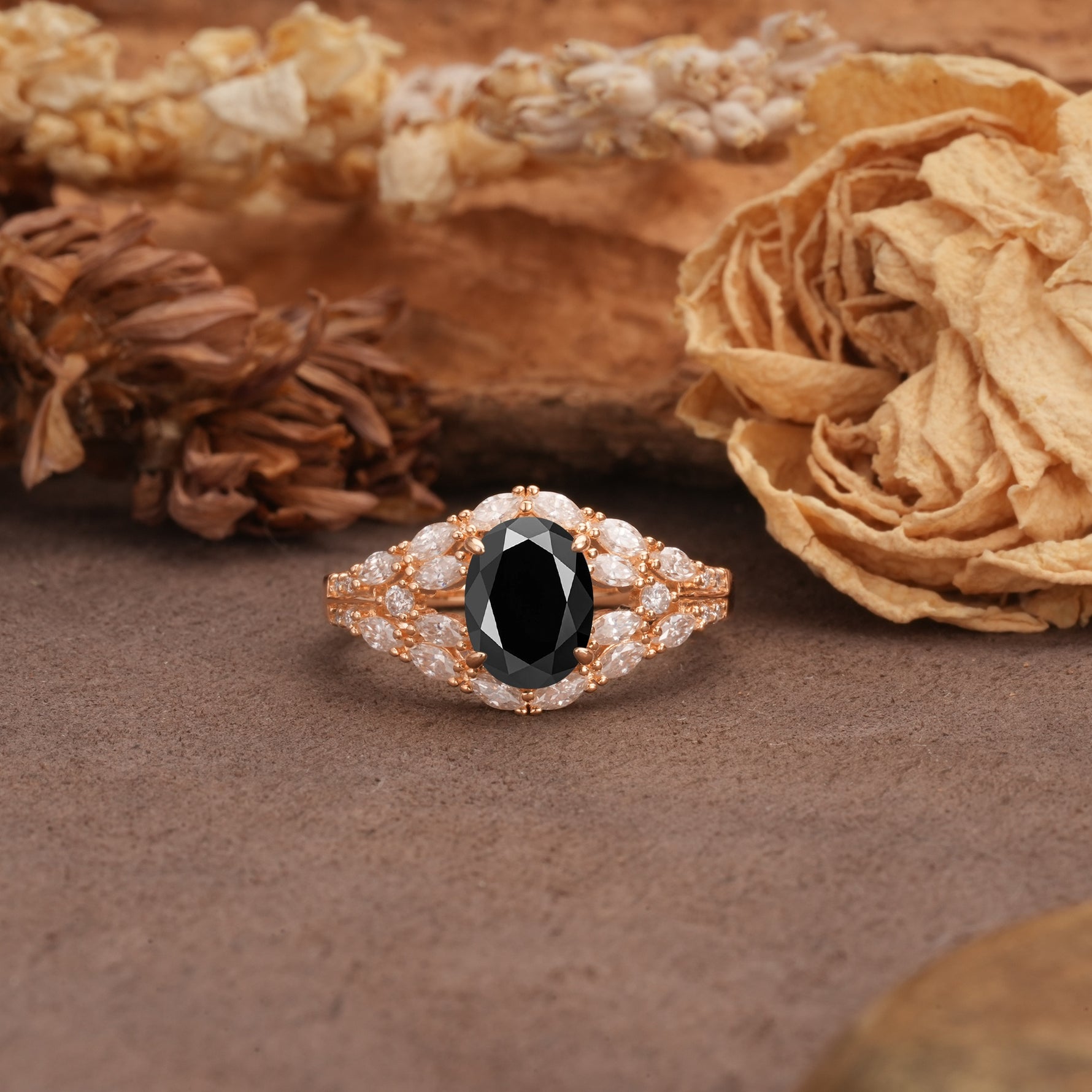 Unique and Luxurious 4-Prong Oval Cut Black Onyx Engagement Ring - Additional view