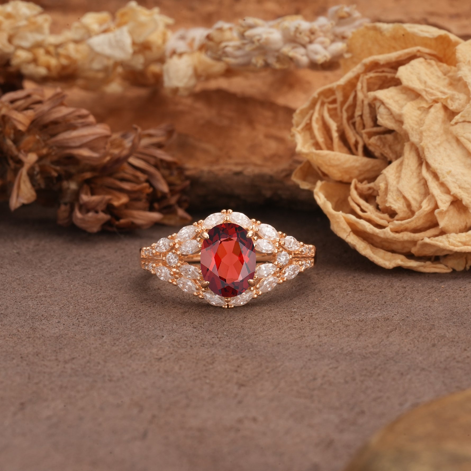 Unique and Luxurious 4-Prong Oval Cut Garnet Engagement Ring - Additional view