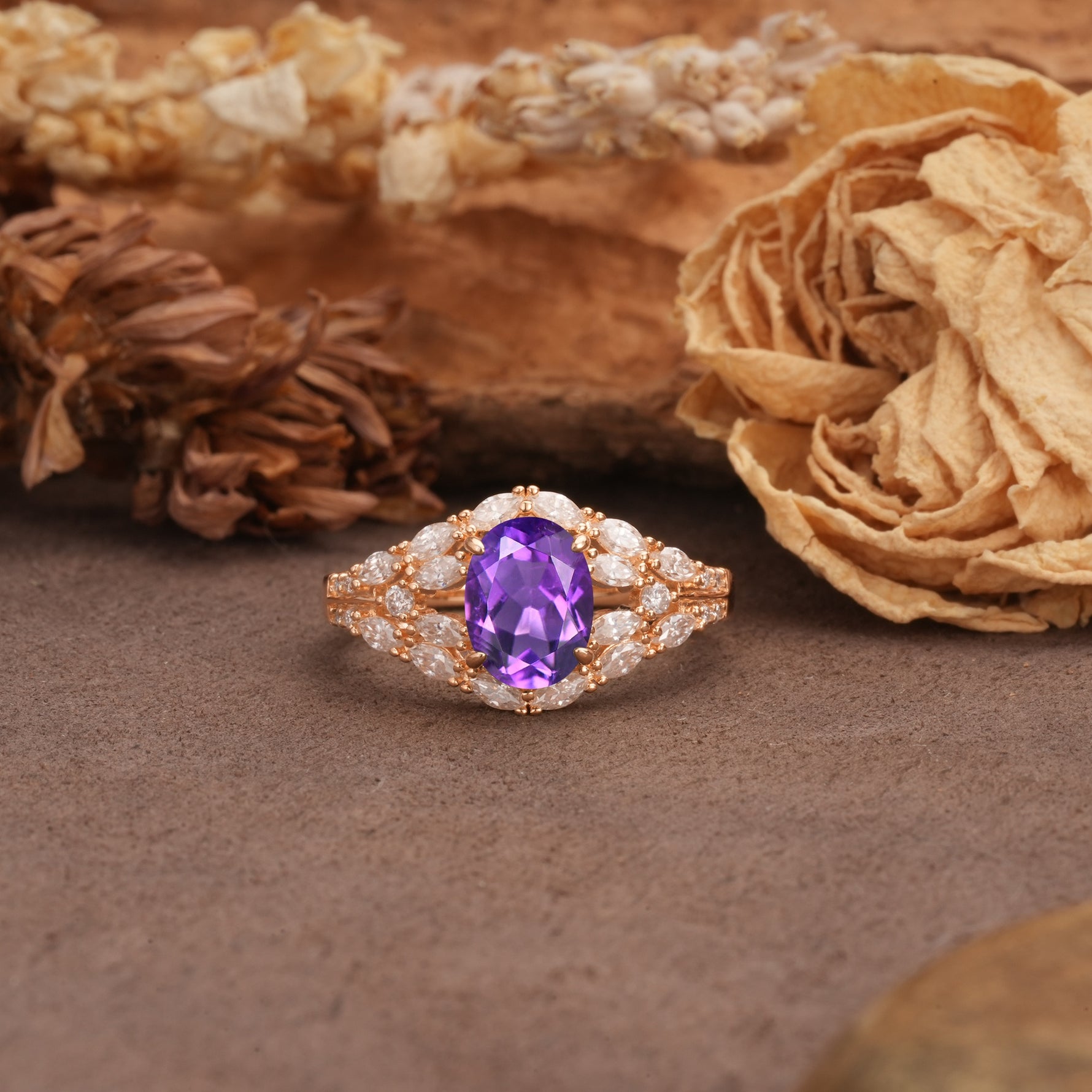 Unique and Luxurious 4-Prong Oval Cut Amethyst Engagement Ring - Additional view