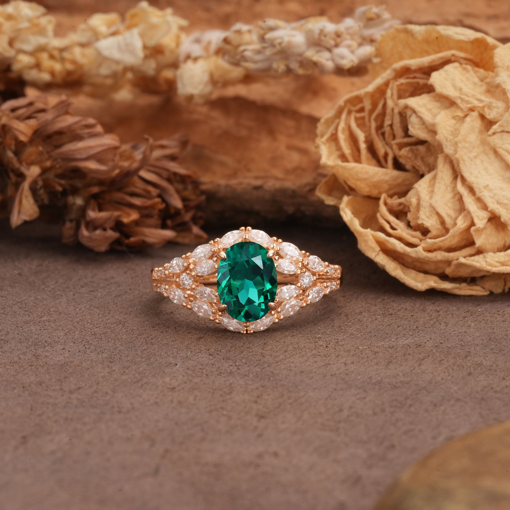 Unique and Luxurious 4-Prong Oval Cut Emerald Engagement Ring - Additional view