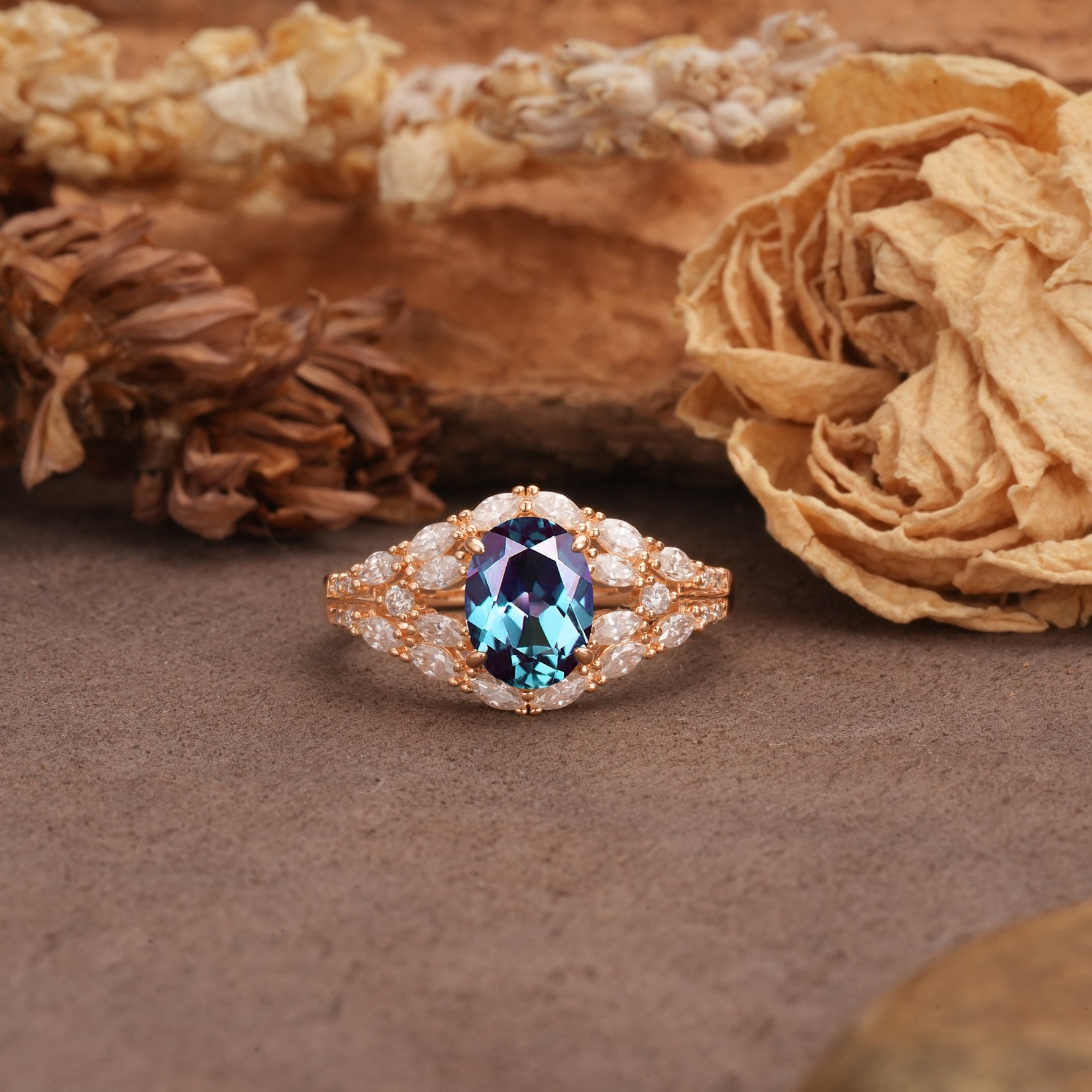 Unique and Luxurious 4-Prong Oval Cut Alexandrite Engagement Ring - Additional view