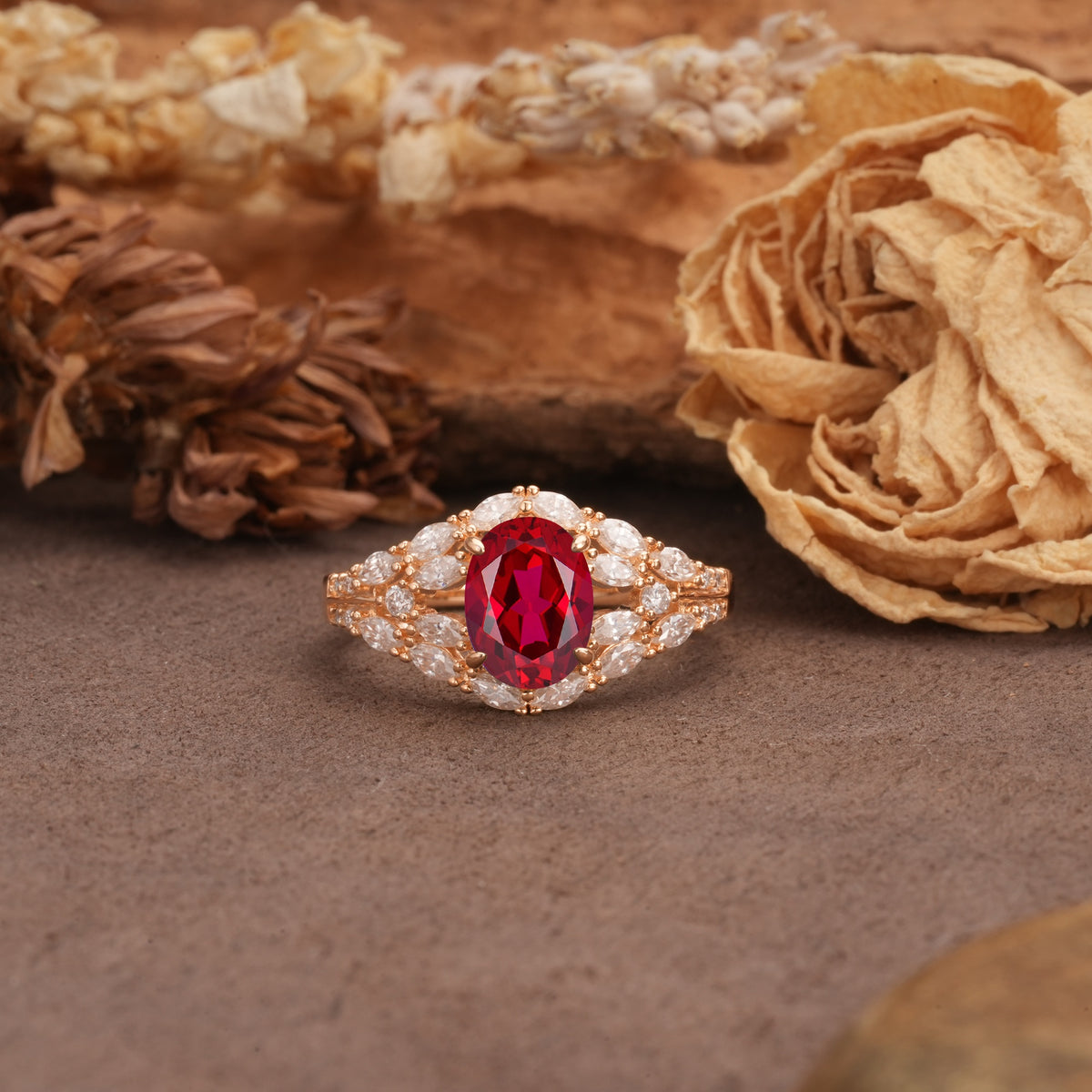 Unique and Luxurious 4-Prong Oval Cut Ruby Engagement Ring - Additional view