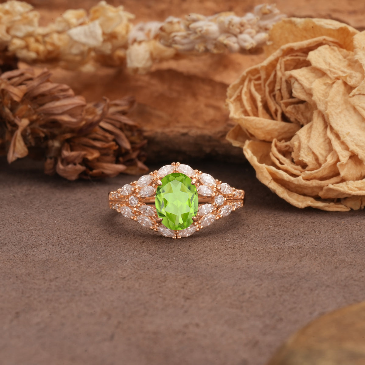 Unique and Luxurious 4-Prong Oval Cut Peridot Engagement Ring - Additional view