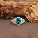 Unique and Luxurious 4-Prong Oval Cut Emerald Engagement Ring - Additional view