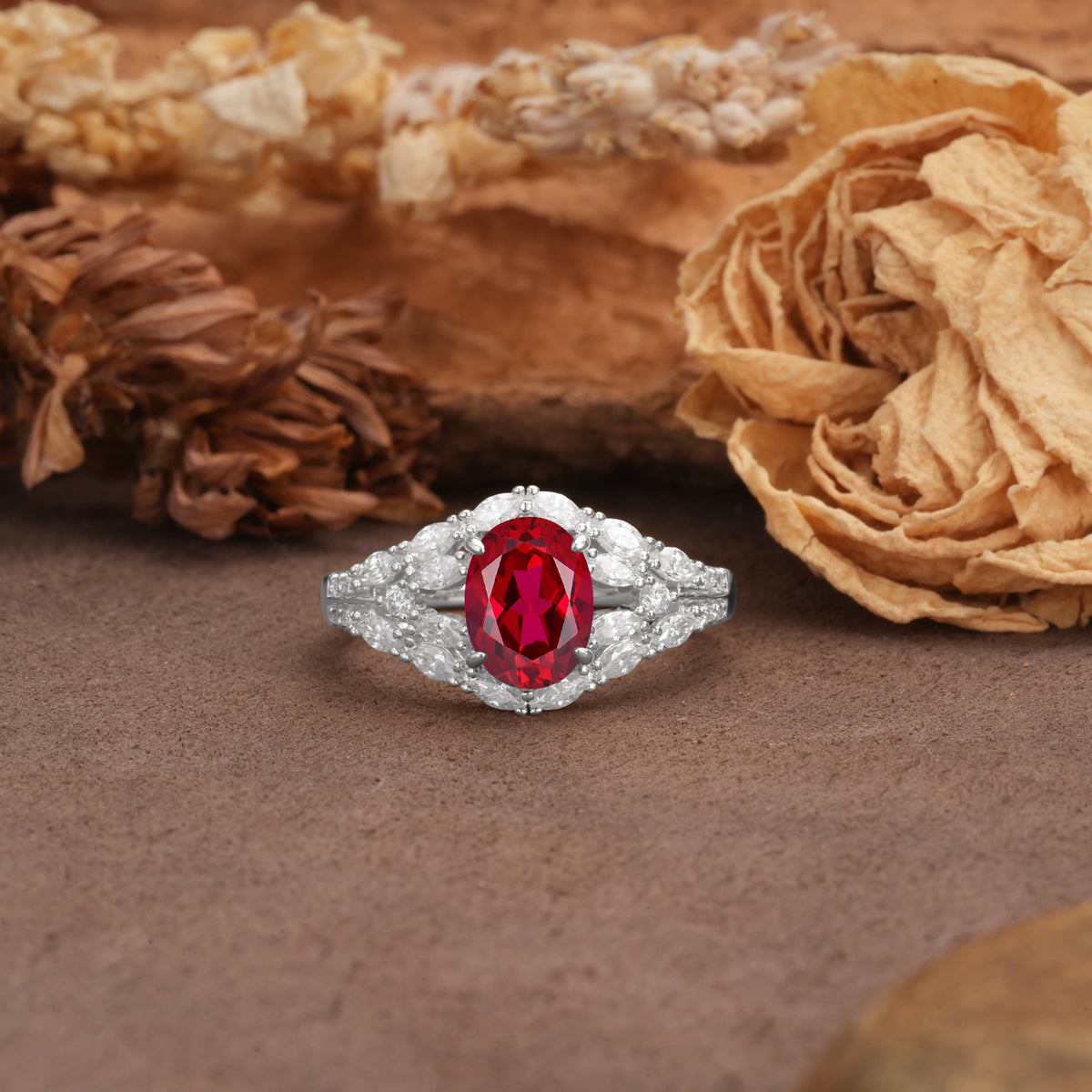 Unique and Luxurious 4-Prong Oval Cut Ruby Engagement Ring - Additional view