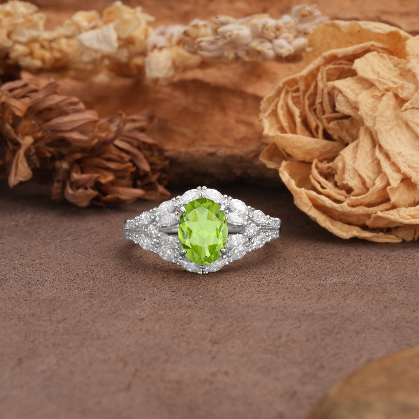 Unique and Luxurious 4-Prong Oval Cut Peridot Engagement Ring - Additional view