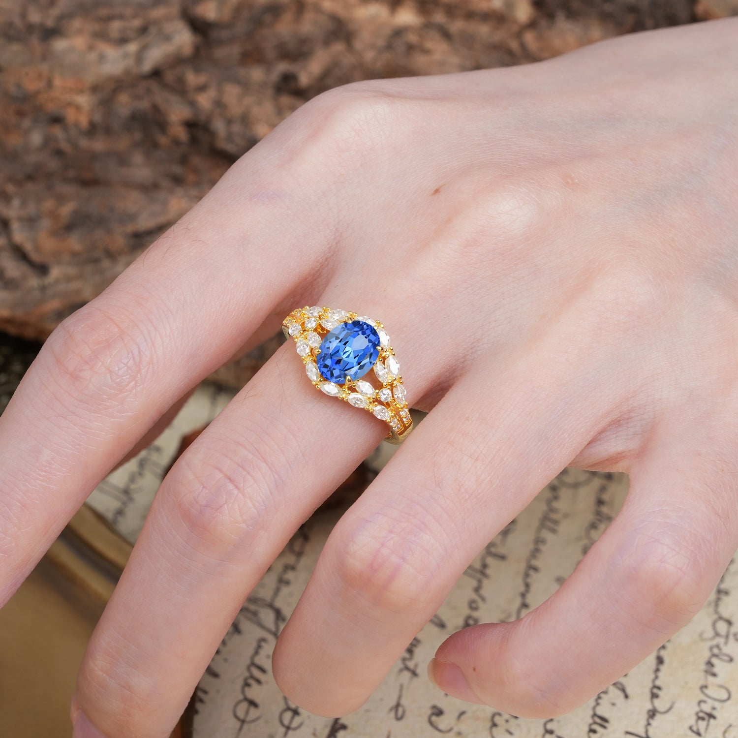 Unique and Luxurious 4-Prong Oval Cut Sapphire Engagement Ring - Additional view