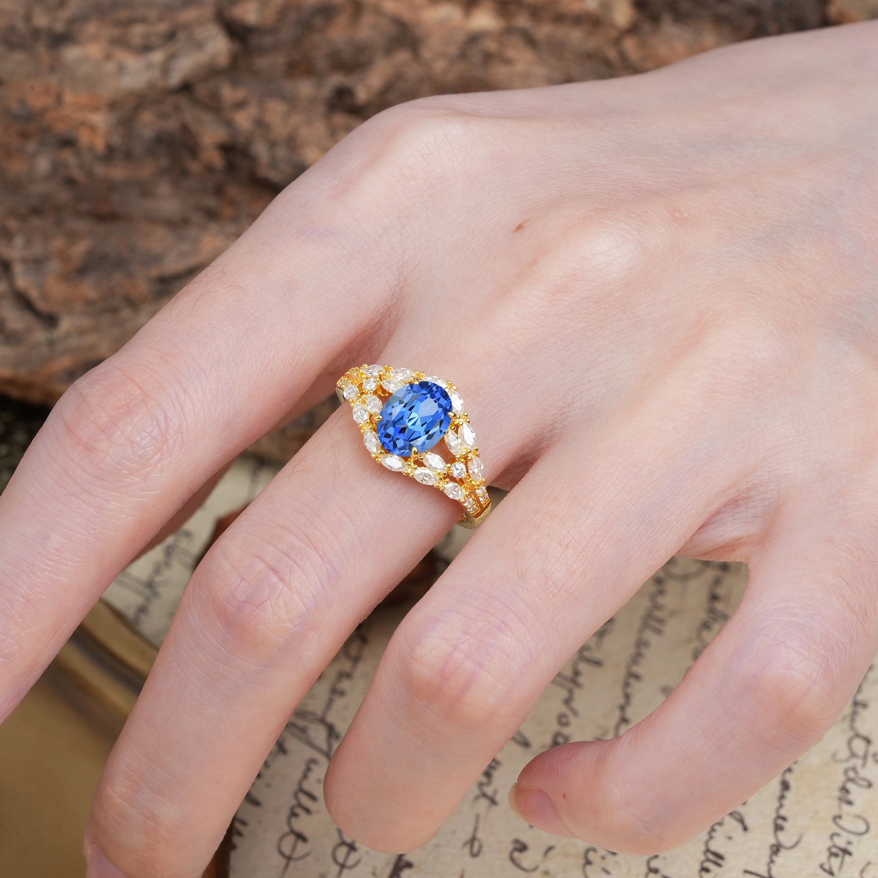 Unique and Luxurious 4-Prong Oval Cut Sapphire Engagement Ring - Additional view