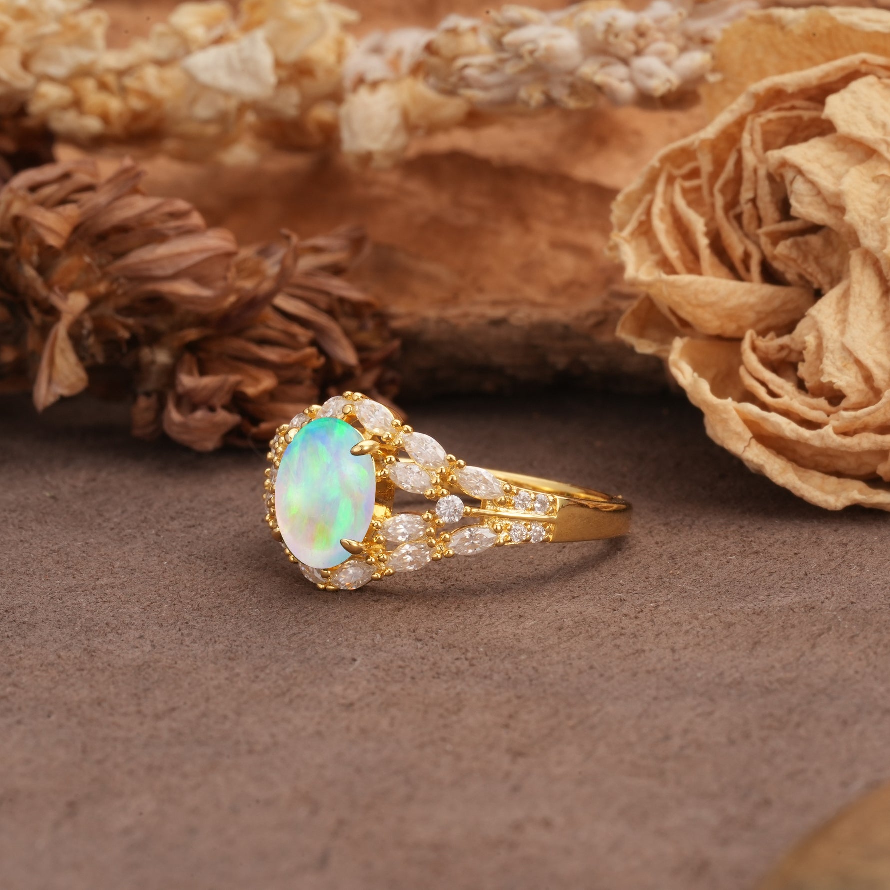 Unique and Luxurious 4-Prong Oval Cut Fire Opal Engagement Ring - Additional view