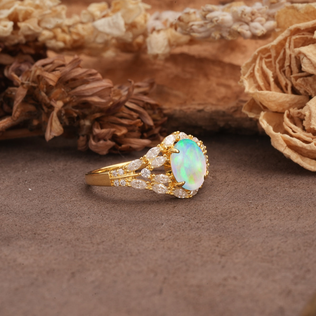 Unique and Luxurious 4-Prong Oval Cut Fire Opal Engagement Ring - Additional view