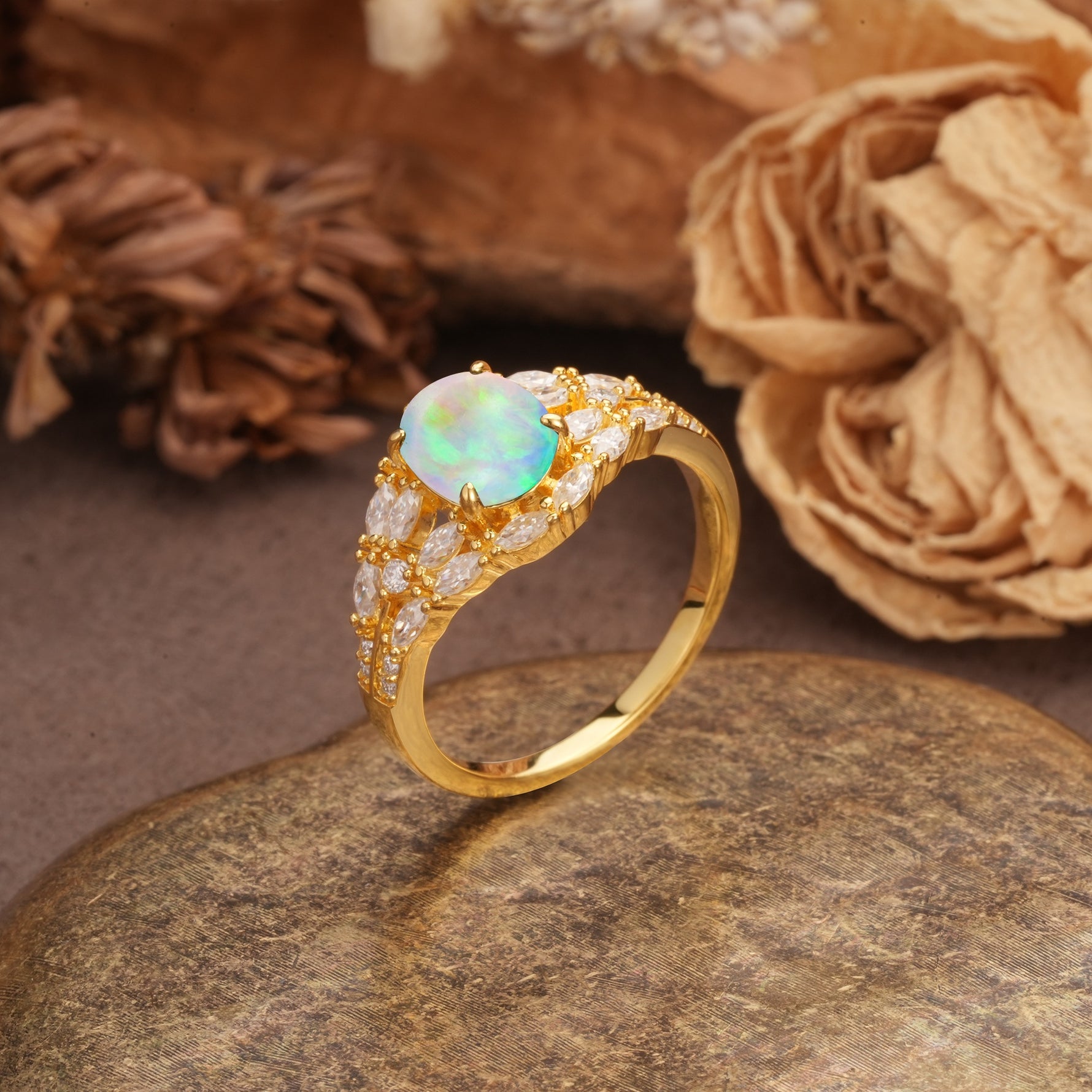 Unique and Luxurious 4-Prong Oval Cut Fire Opal Engagement Ring - Additional view