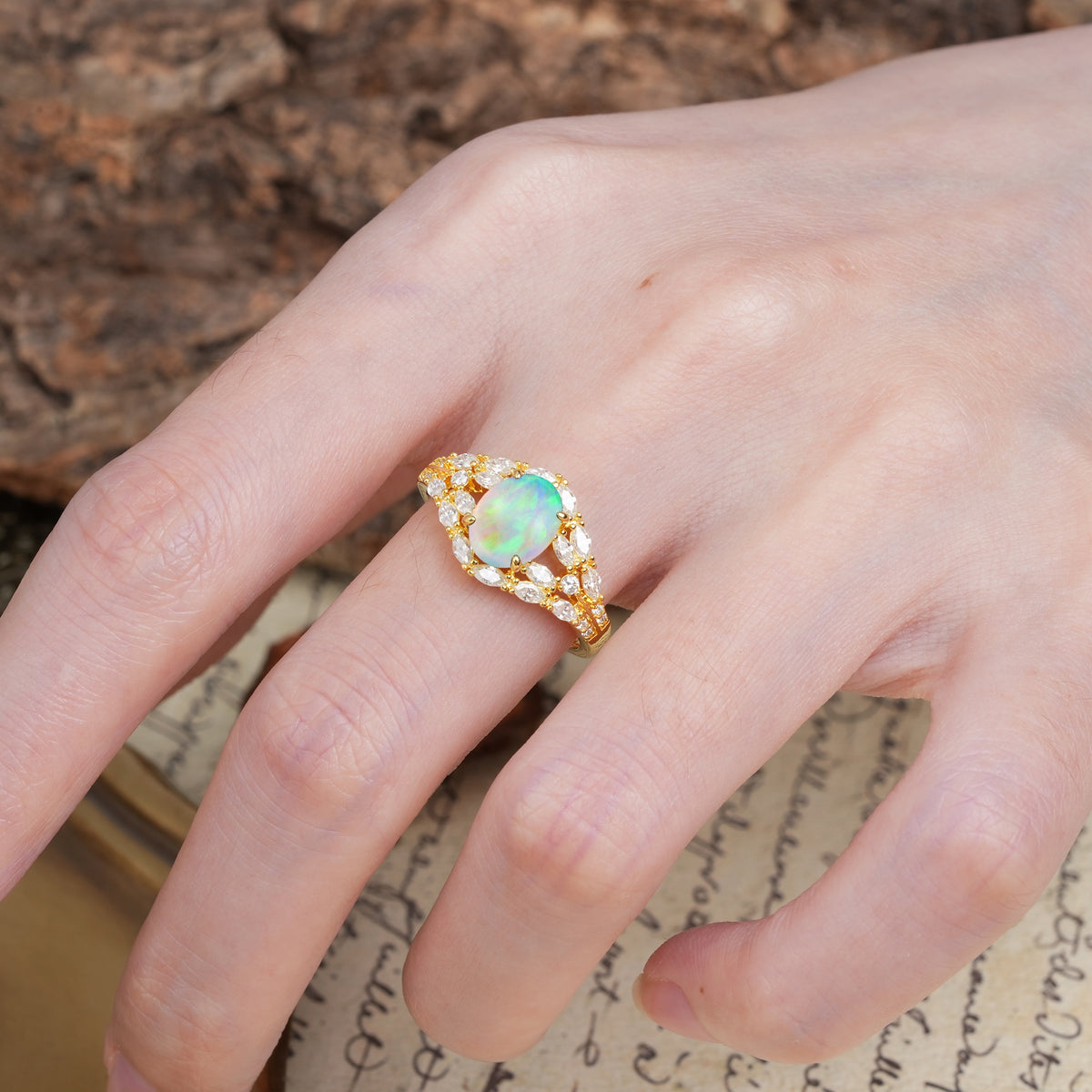 Unique and Luxurious 4-Prong Oval Cut Fire Opal Engagement Ring - Additional view