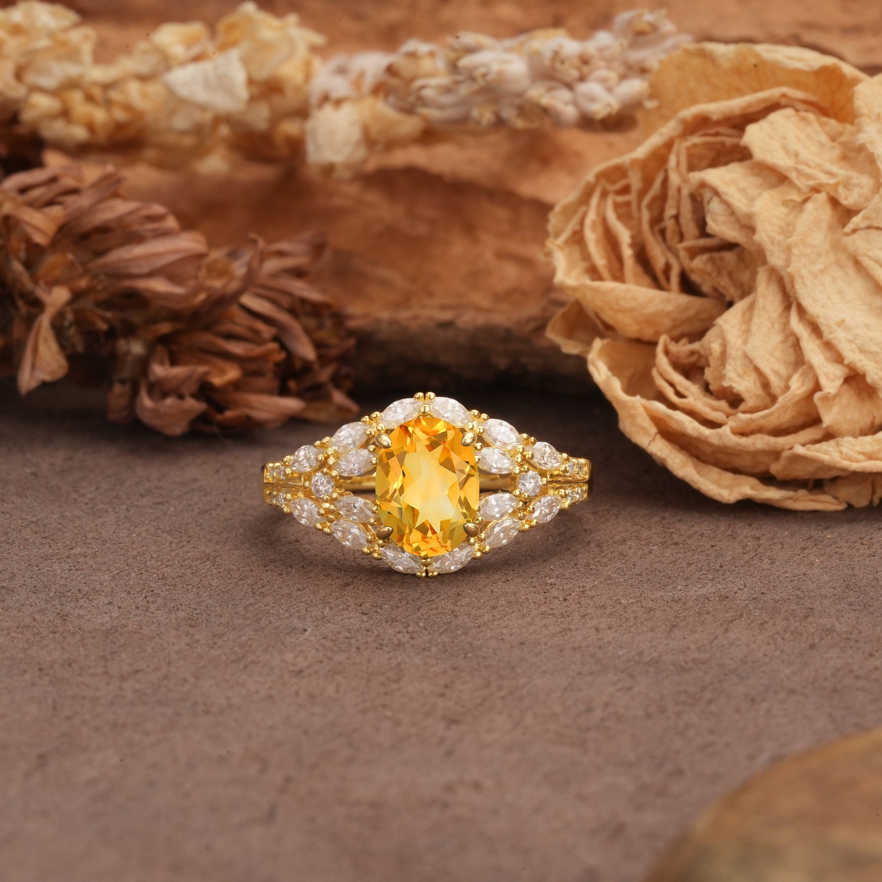 Unique and Luxurious 4-Prong Oval Cut Citrine Engagement Ring - Additional view