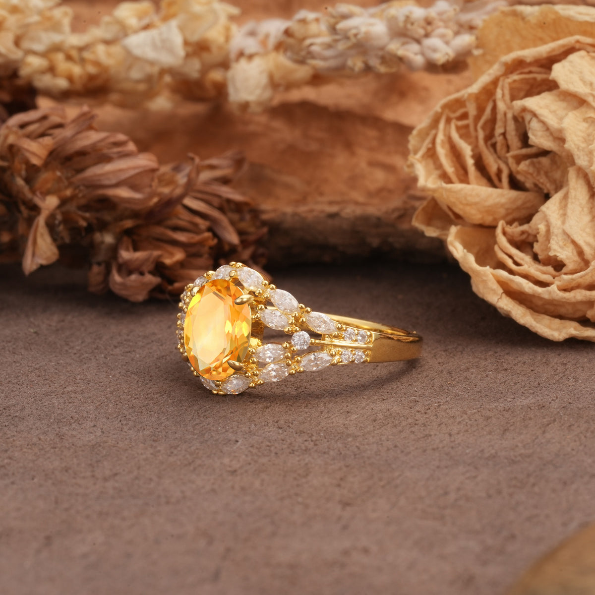 Unique and Luxurious 4-Prong Oval Cut Citrine Engagement Ring - Additional view