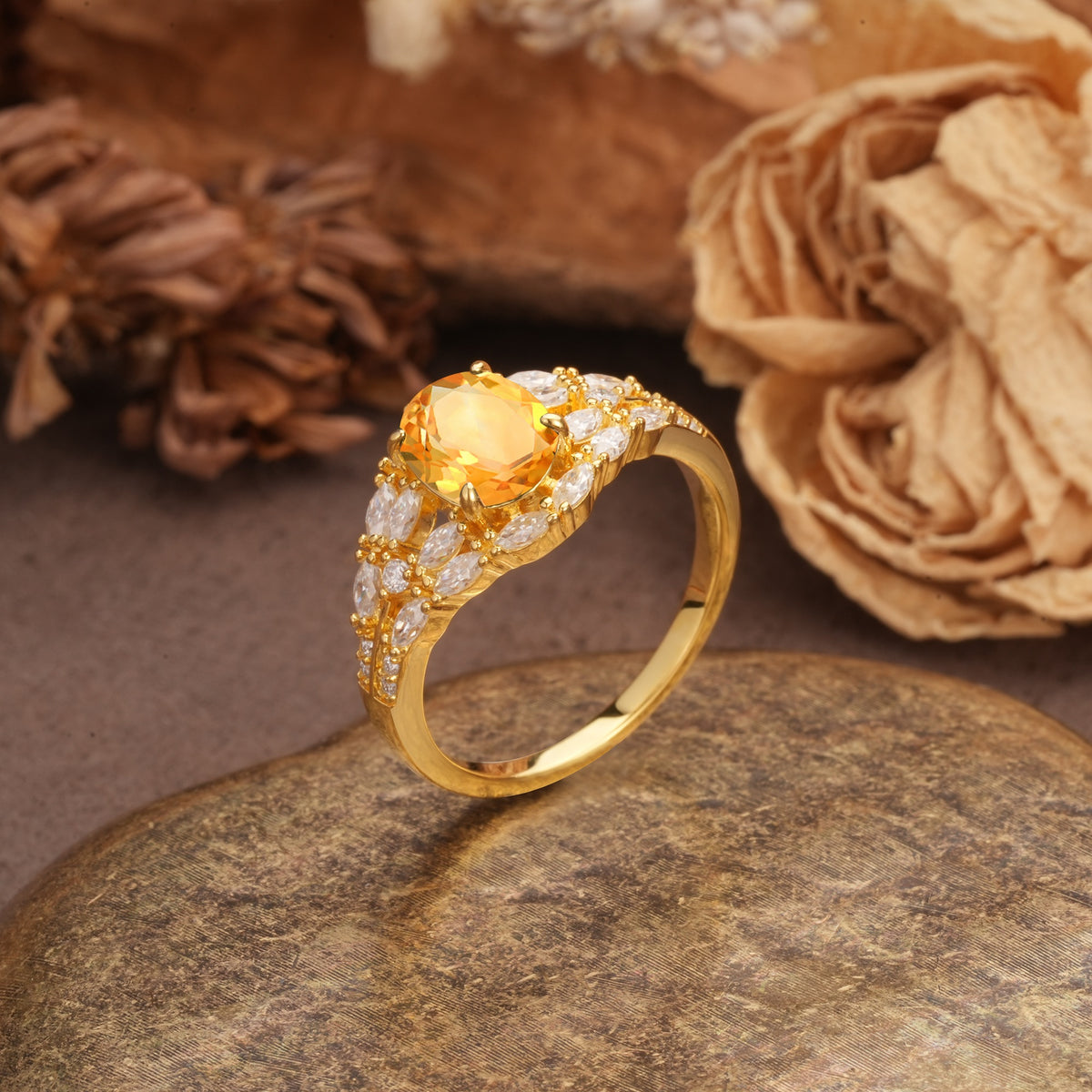 Unique and Luxurious 4-Prong Oval Cut Citrine Engagement Ring - Additional view