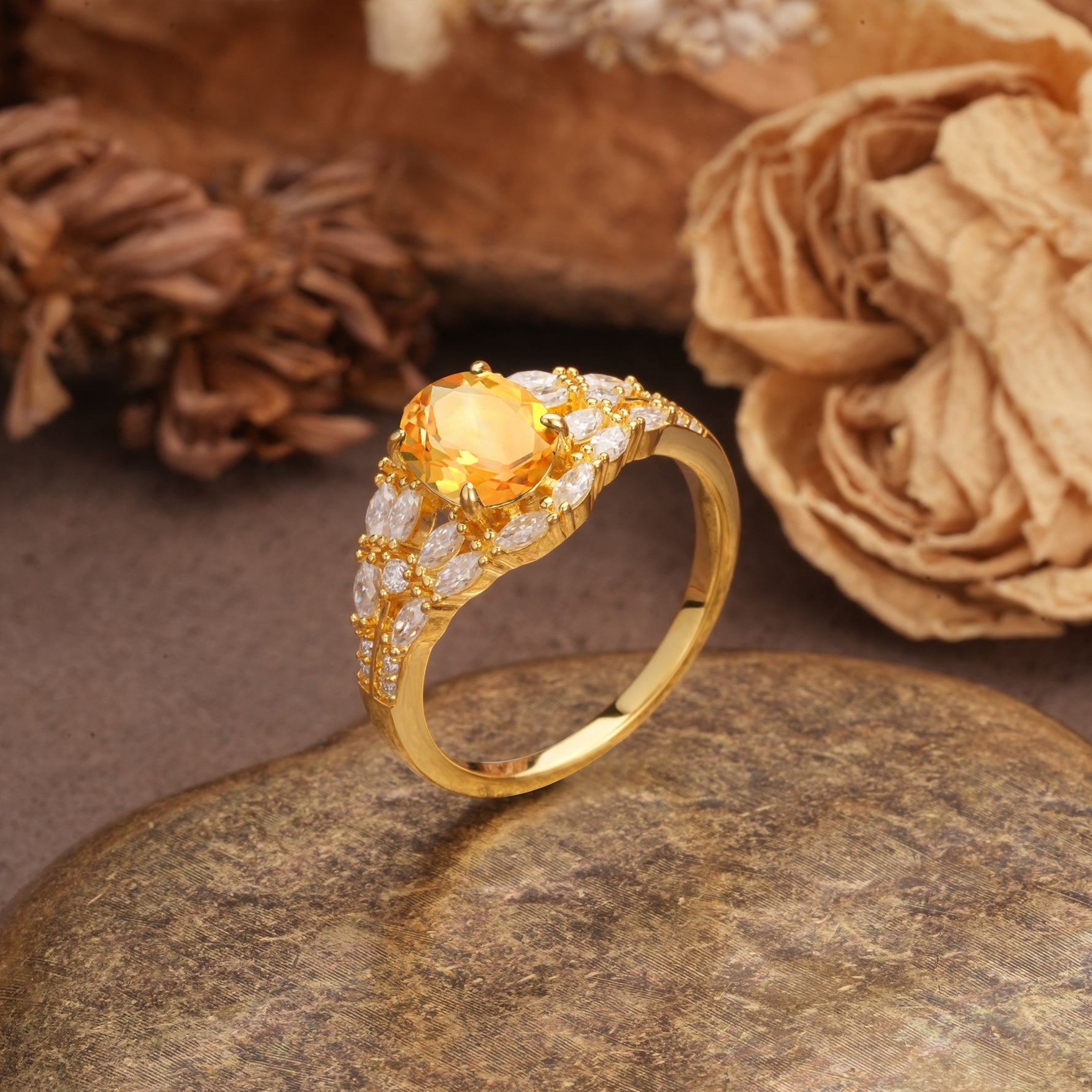 Unique and Luxurious 4-Prong Oval Cut Citrine Engagement Ring - Additional view