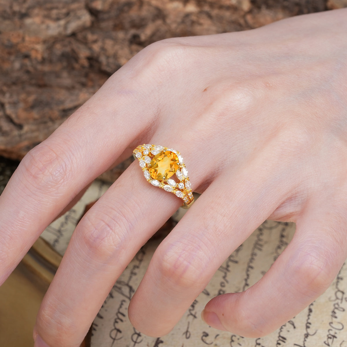 Unique and Luxurious 4-Prong Oval Cut Citrine Engagement Ring - Additional view