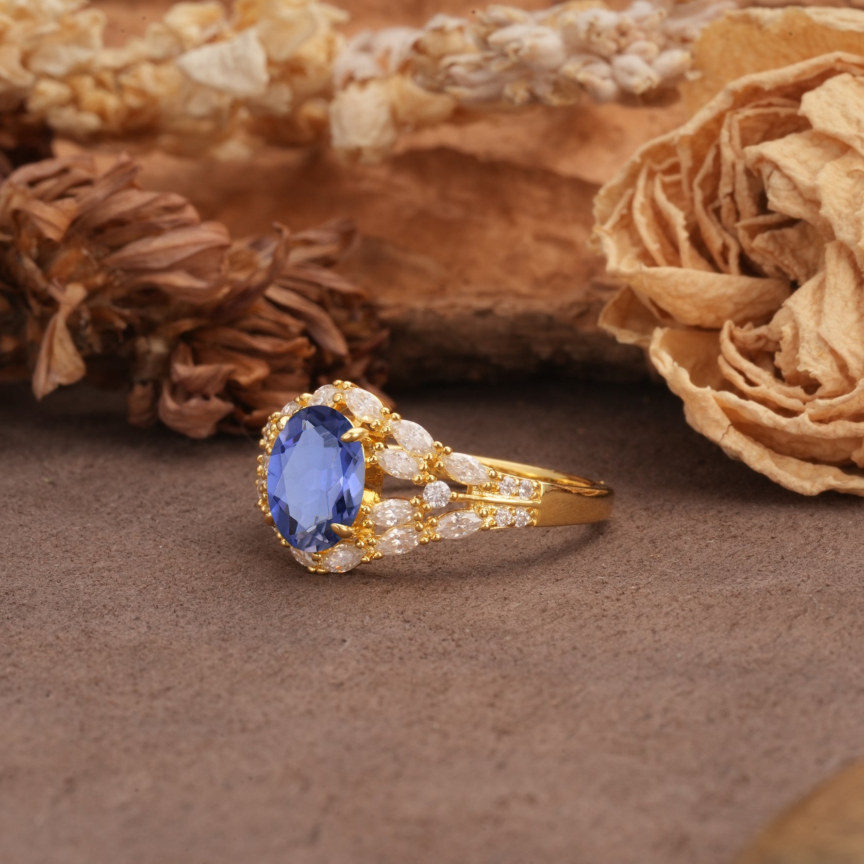 Unique and Luxurious 4-Prong Oval Cut Tanzanite Engagement Ring - Additional view