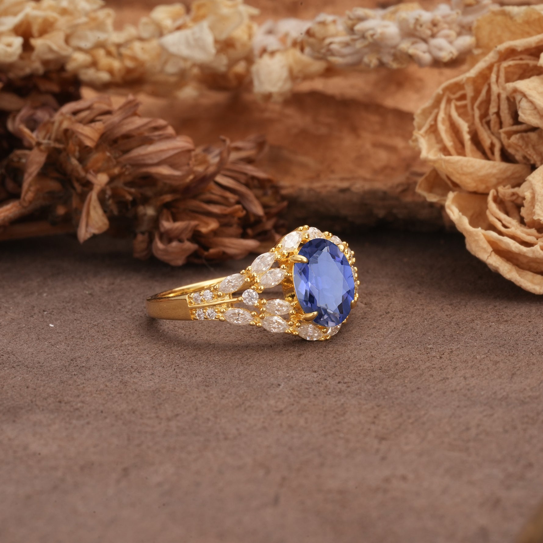 Unique and Luxurious 4-Prong Oval Cut Tanzanite Engagement Ring - Additional view
