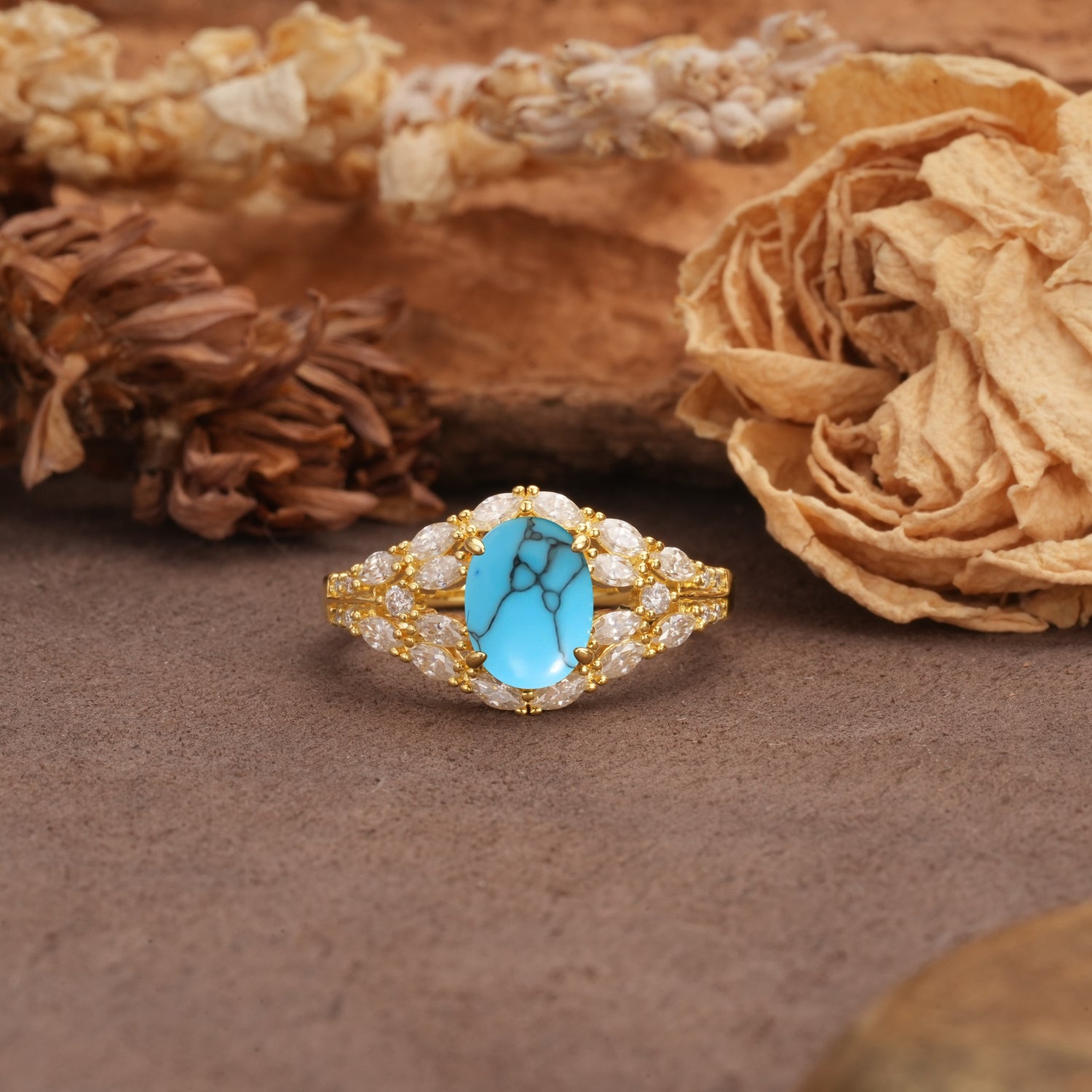 Unique and Luxurious 4-Prong Oval Cut Turquoise Engagement Ring - Additional view