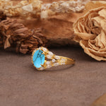 Unique and Luxurious 4-Prong Oval Cut Turquoise Engagement Ring - Additional view