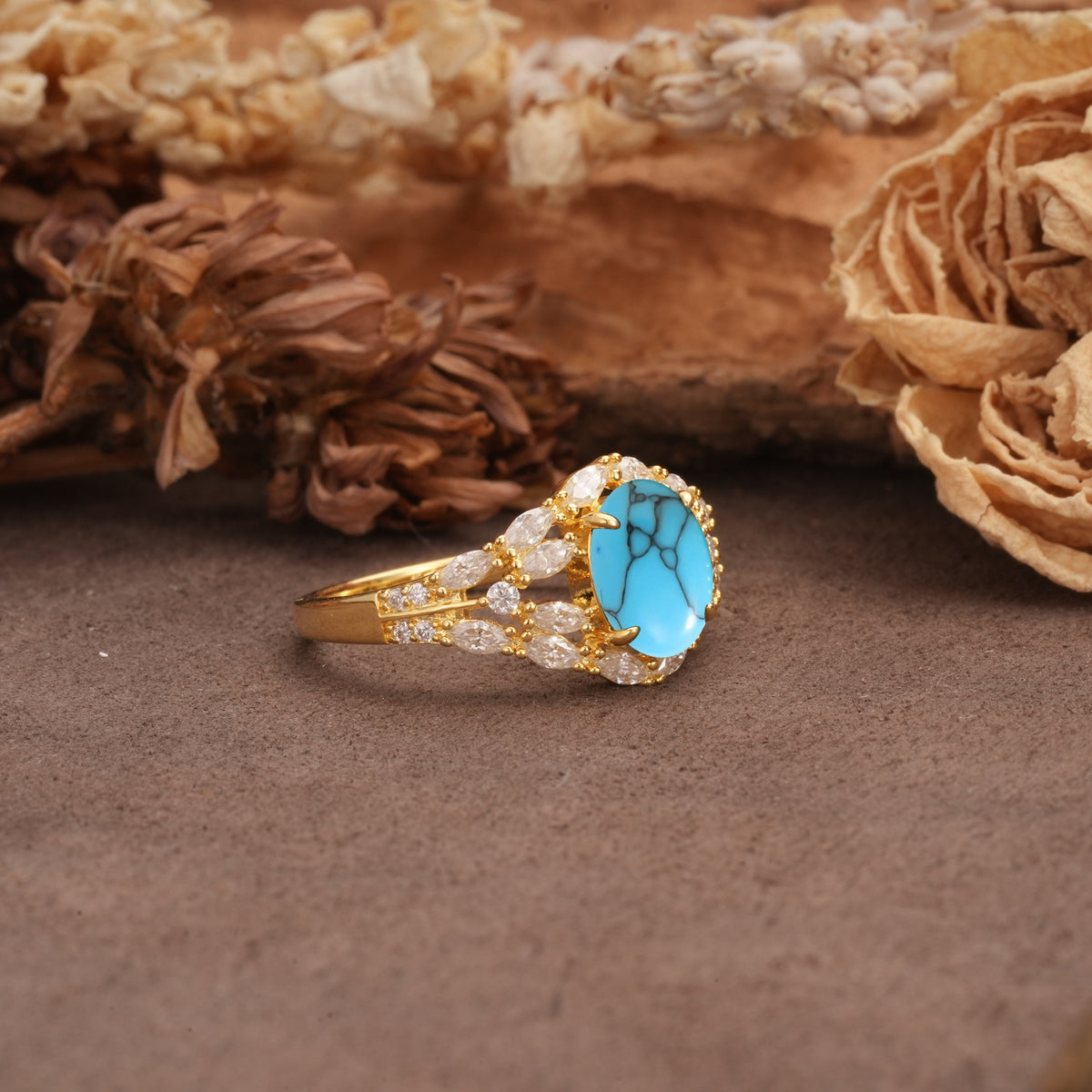 Unique and Luxurious 4-Prong Oval Cut Turquoise Engagement Ring - Additional view