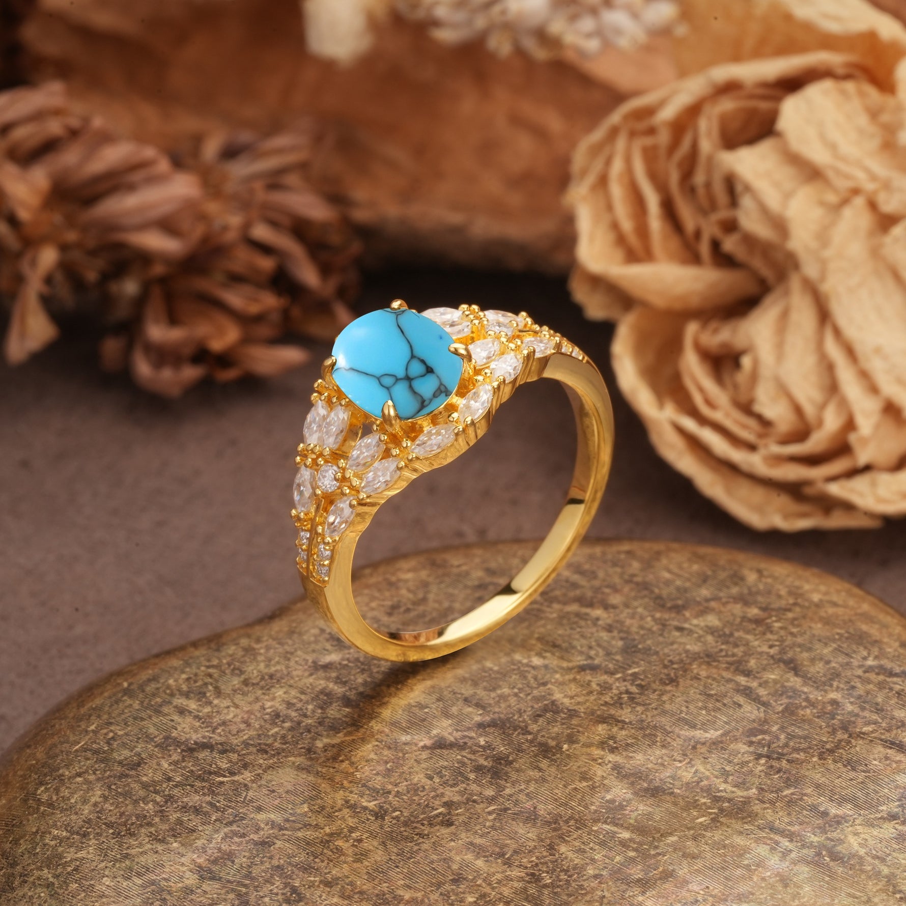 Unique and Luxurious 4-Prong Oval Cut Turquoise Engagement Ring - Additional view