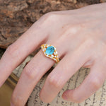 Unique and Luxurious 4-Prong Oval Cut Turquoise Engagement Ring - Additional view