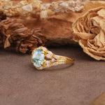 Unique and Luxurious 4-Prong Oval Cut Moss Agate Engagement Ring - Additional view