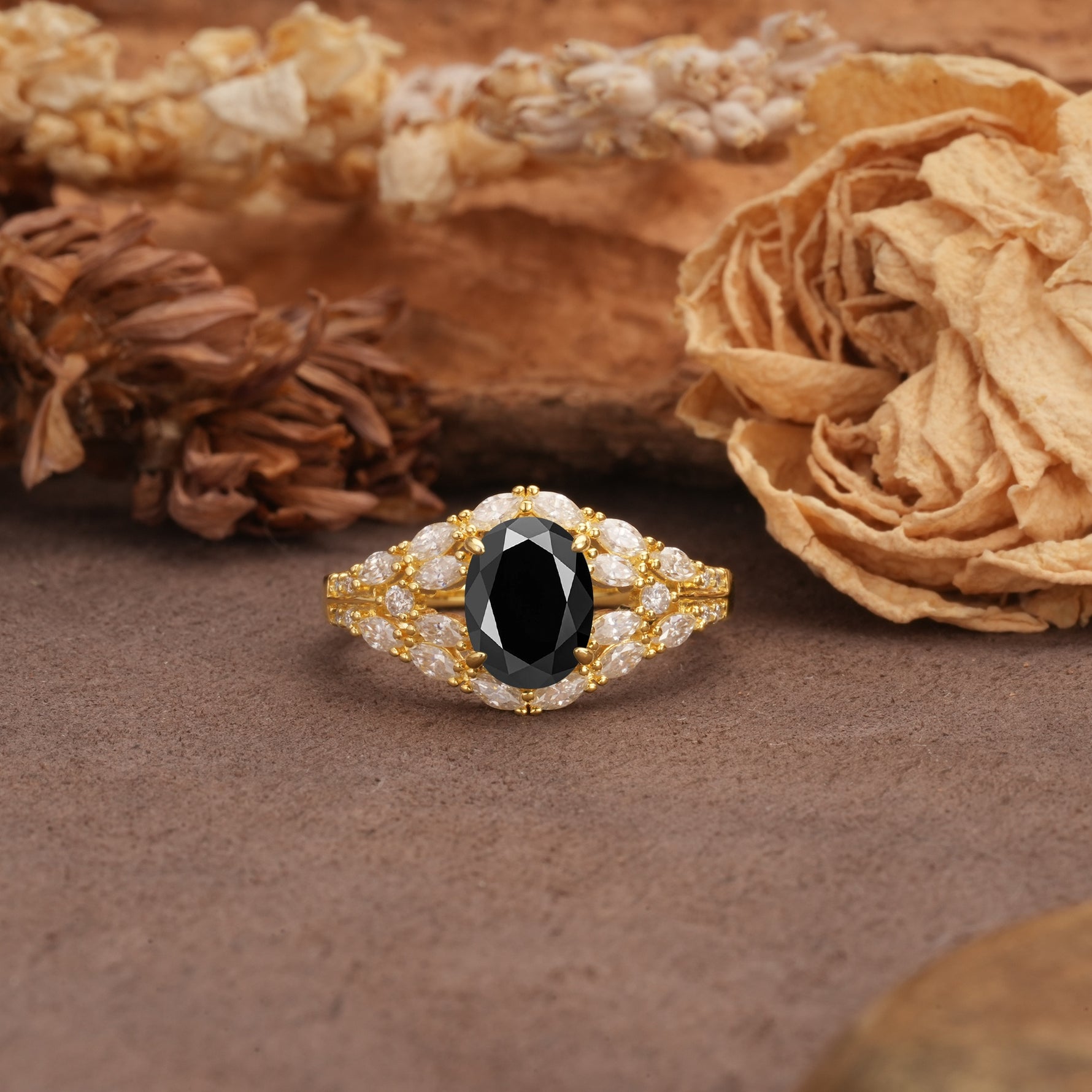 Unique and Luxurious 4-Prong Oval Cut Black Onyx Engagement Ring - Additional view